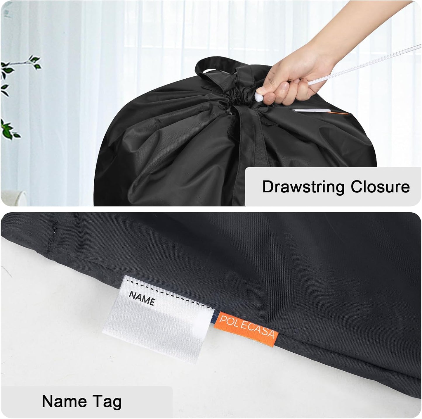 Polecasa Heavy Duty Large Laundry Bag with 130gsm Tear Resistant Fabric and Handles, Easy to Carry Durable Dirty Clothes Drawstring Bag, Perfect for College Dorm, Travel, 2 Pack 28”x36”, Black