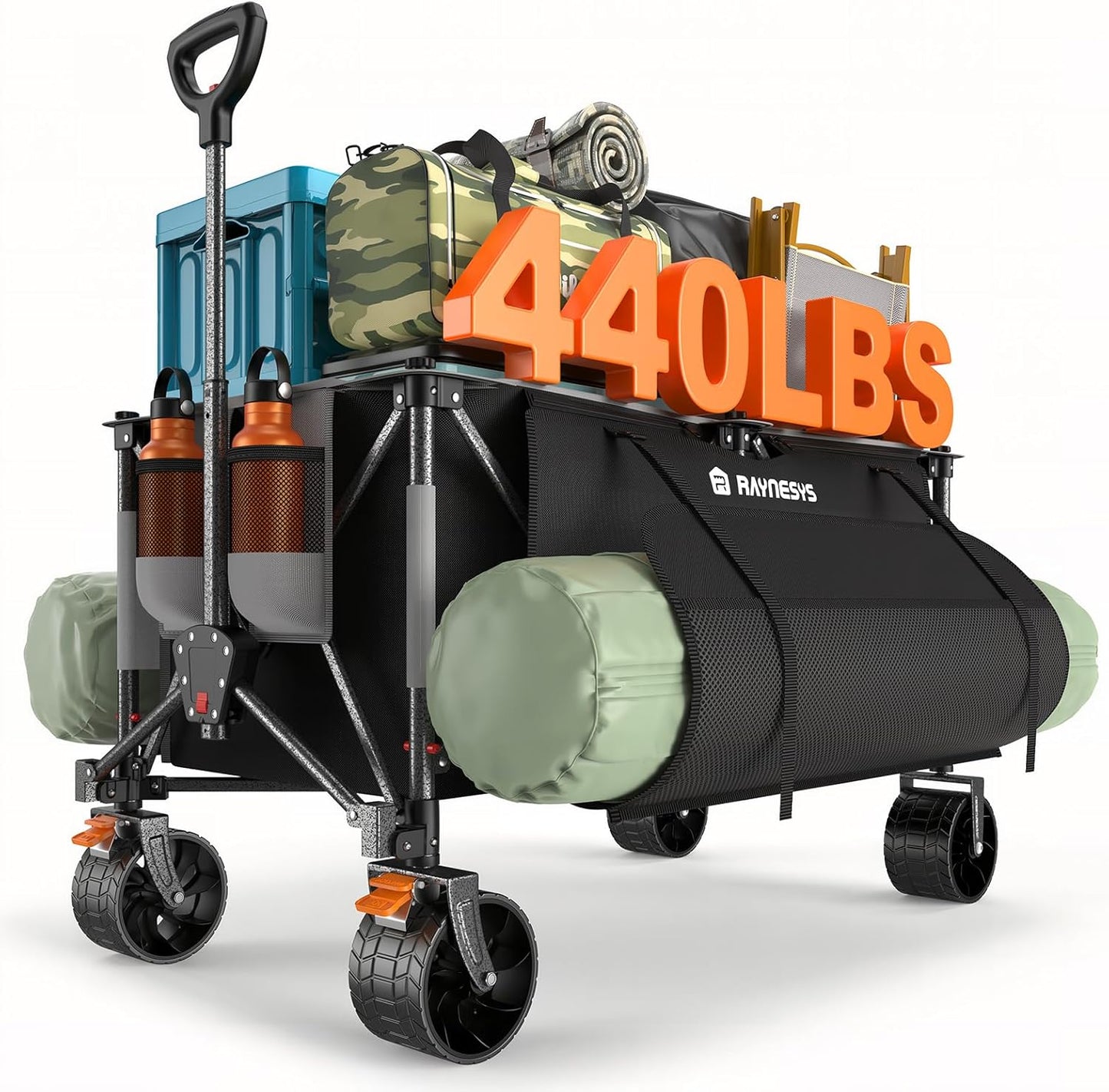 300L Collapsible Wagons Cart with Wheels Foldable, 440lbs Heavy Duty Folding Wagon, Upgraded Effortless Elegance, Foldable Wagon for Sports Beach Grocery Camping, Black & Gray