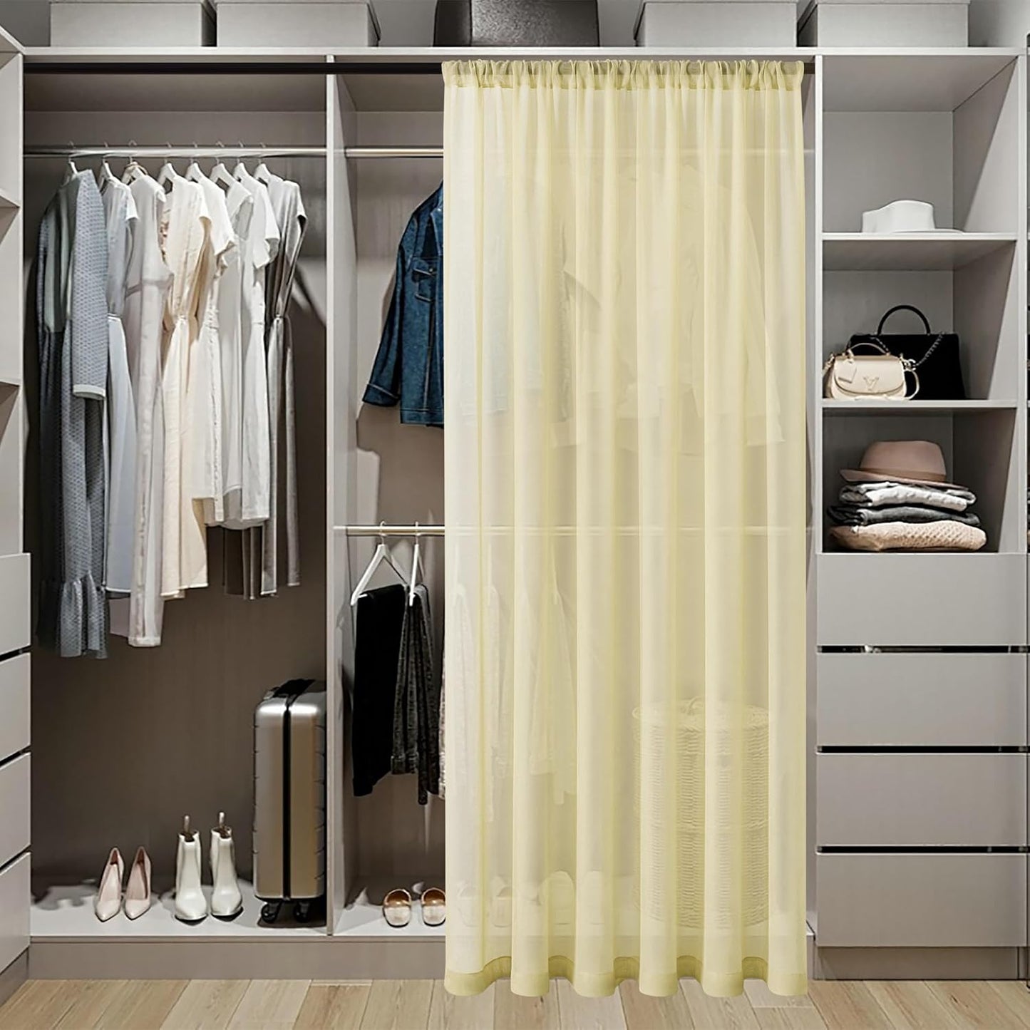 Tollpiz Sheer Door Curtain Closet Linen Textured Curtains Sheer Doorway Light Filtering Voile Patio Door Rod Pocket Curtain French Door, 54 x 72 inches Long, Transparent Yellow, Set of 1 Panel