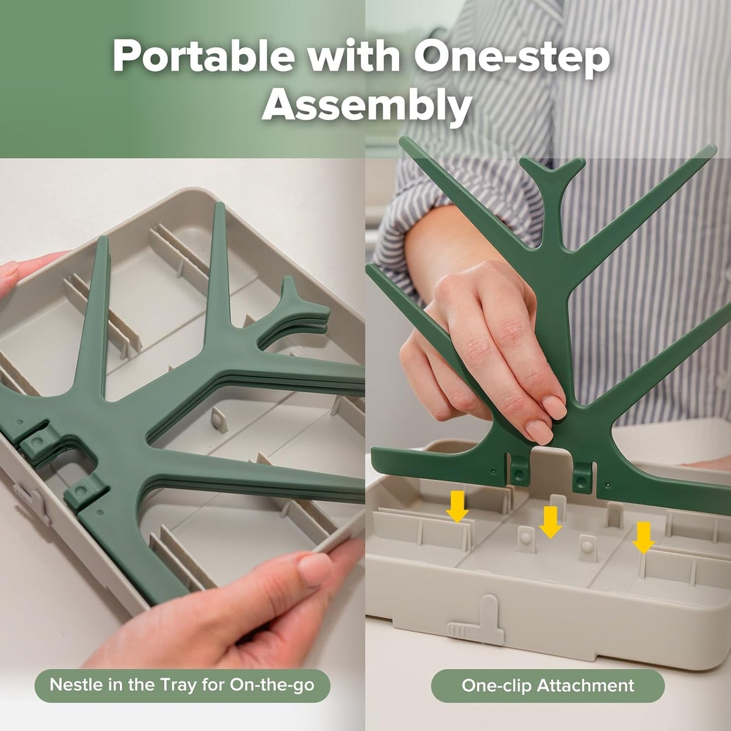 haakaa Baby Bottle Drying Rack, Space Saving Bottle Drying Tree for Bottles/Pump Parts/Pacifiers and Other Baby Essentials, Easy-Store Dryer Rack Great for Home & Travel, BPA Free (Forest Green)