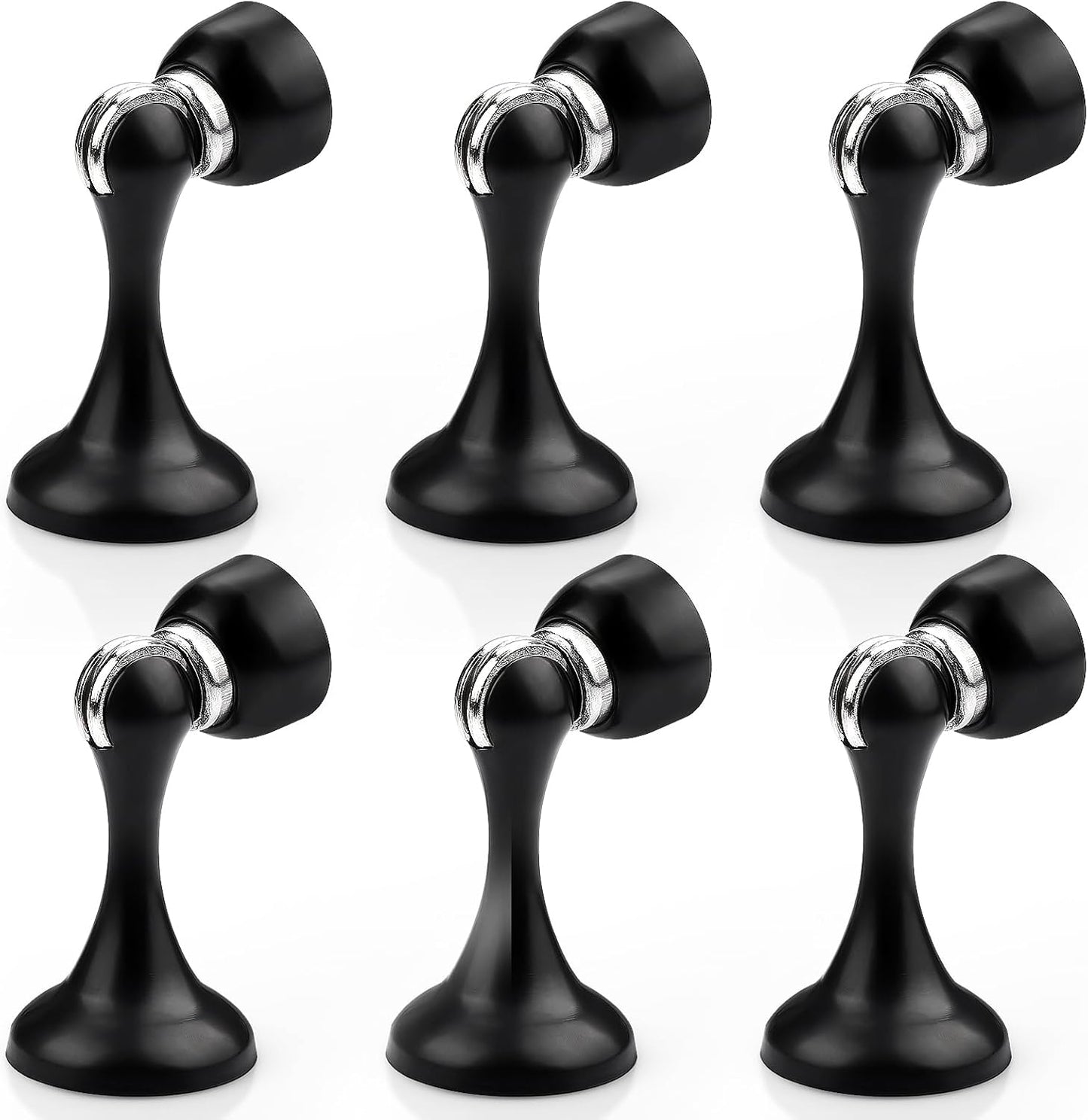 Probrico Black Magnetic Door Stoppers for Bottom of Door, Stainless Steel Magnet Door Catch Door Stops to Keep Door Open, Heavy Duty Door Holder, Wall and Floor Mounting, 6 Pack