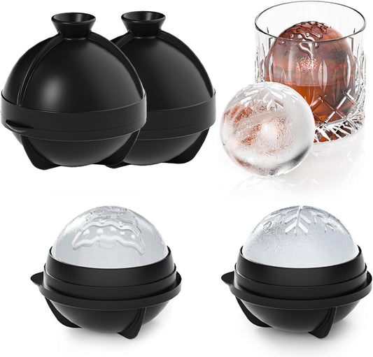 Novelty Christmas Tree Snowflake Ice Ball Maker Mold Set of 2, Christmas Ornament Ice Molds, 2.4" Large Holiday Round Whiskey Ice Cube Mold for Bourbon, Cocktails, Gifts for Men