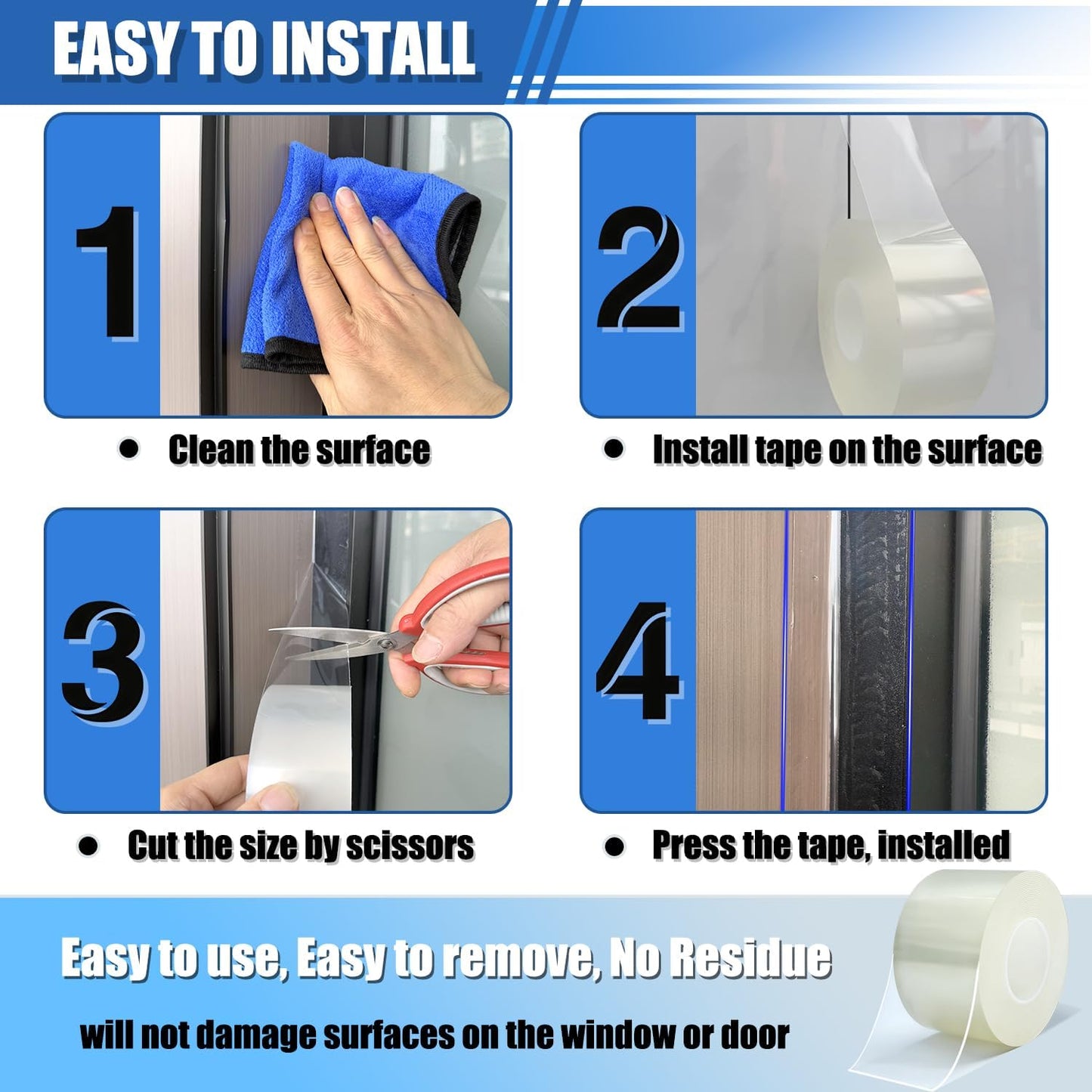 Window Weather Sealing Tape 3 in x 66 FT Weather Stripping Weatherproof Draft Stopper Clear Window Insulation Tape for Doors Windows Garages RVs Energy Saving Kit