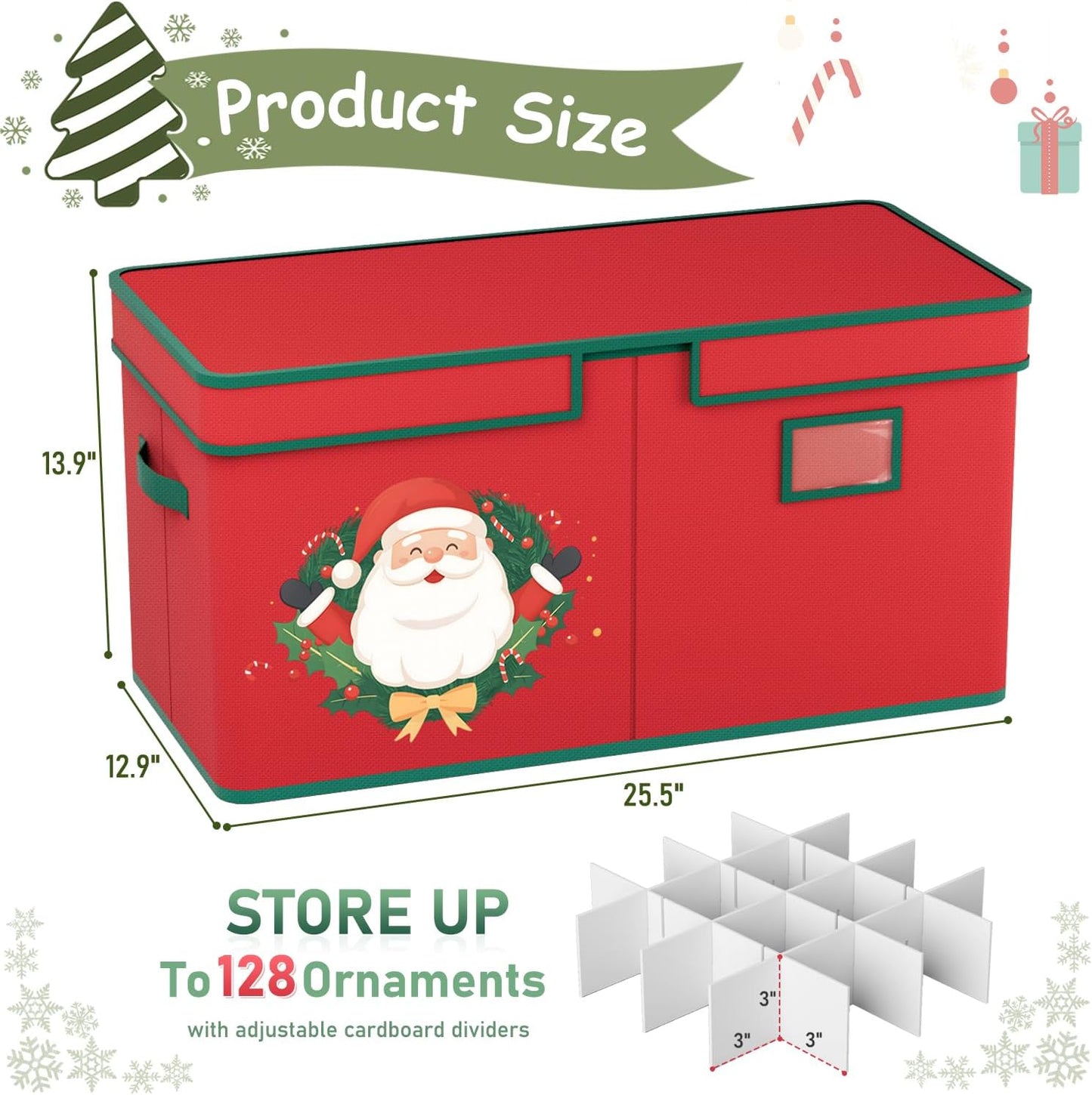 Christmas Ornament Storage Box Christmas Ornament Storage Organizer with Adjustable Divider 128 Ornaments 600D Oxford Fabric Christmas Storage Containers Holiday Ornament Storage Box