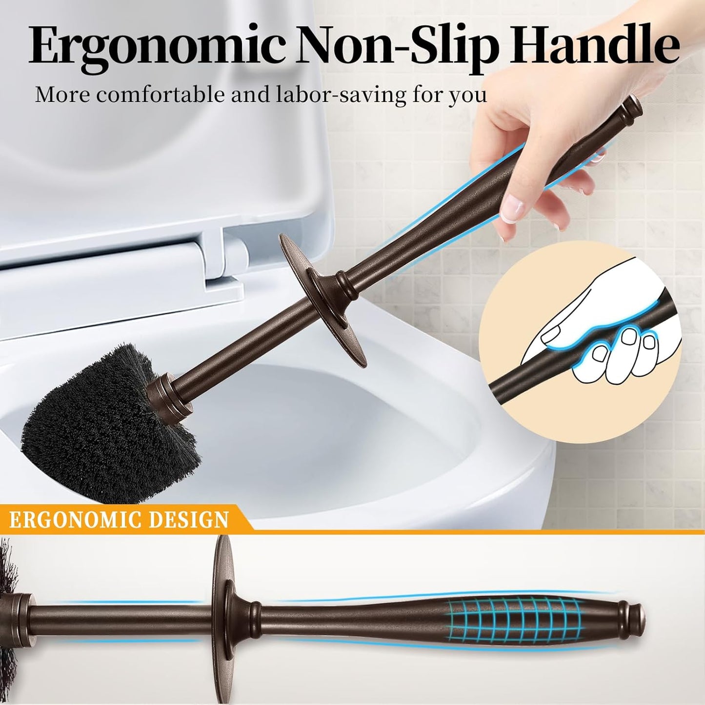 Toilet Bowl Brush Holder Set: Bathroom Deep Cleaning Toilet Scrubber Rim Cleaner with Caddy for Restroom Rv - Hidden Modern Elegant Toilet Clean Decorative Accessories - Bronze