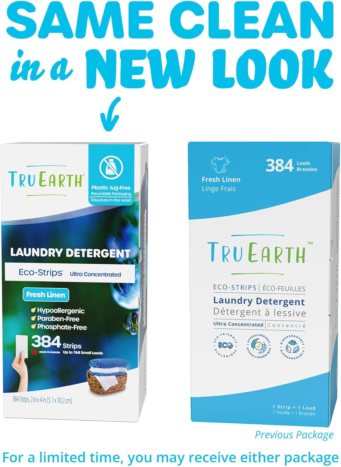 Tru Earth Compact Dry Laundry Detergent Sheets, Bulk, up to 768 Loads (384 Count) - Paraben-Free - Original Eco-Strip Liquidless Detergent, Travel Sheets - Fresh Linen