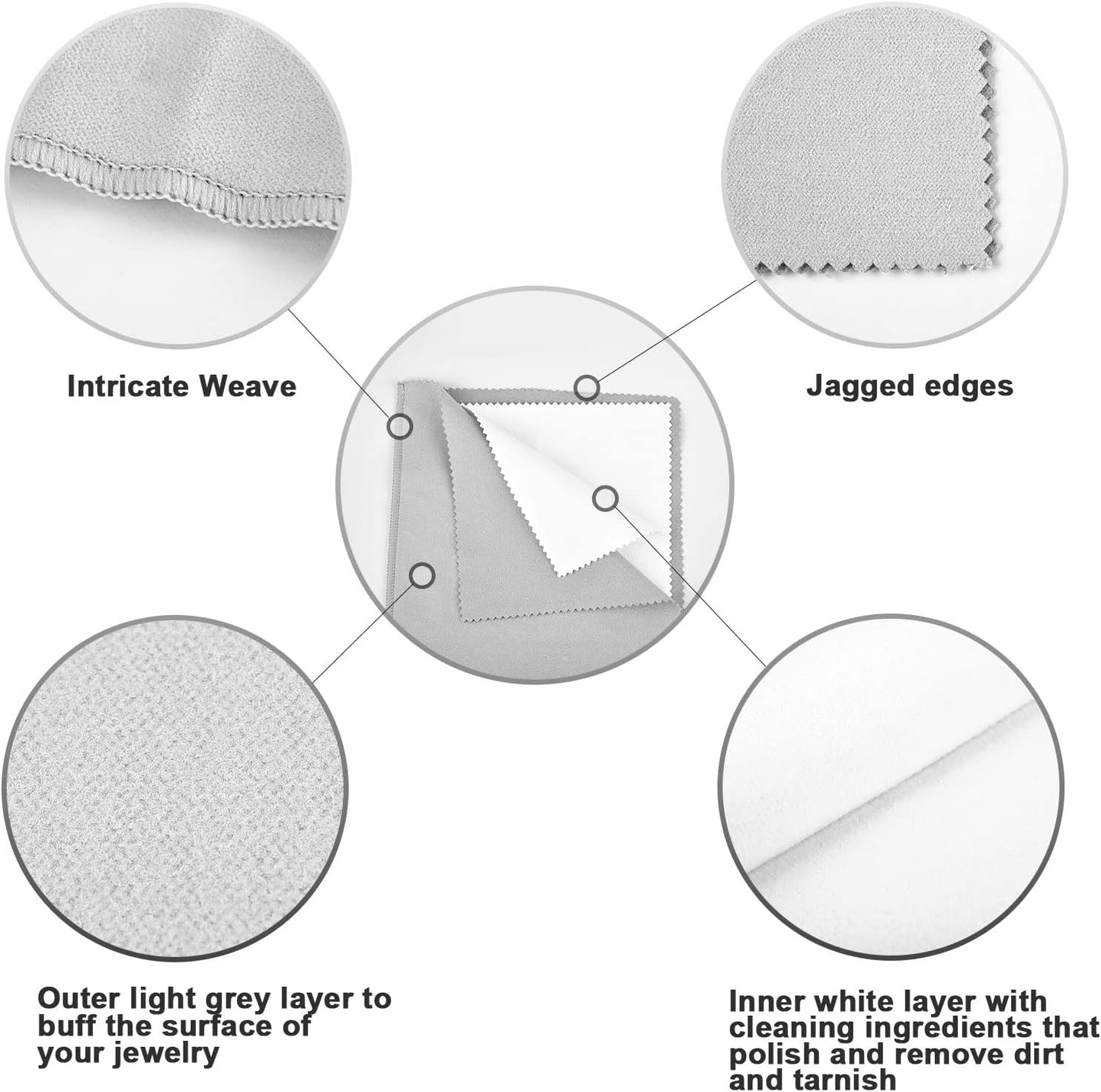 SEVENWELL Silver Polishing Cloth, Jewelry Cleaner Cloth for Sterling Silver Jewelry, Gold, Platinum, Silverware, Diamonds, Gemstones, Coins (Light Gray)