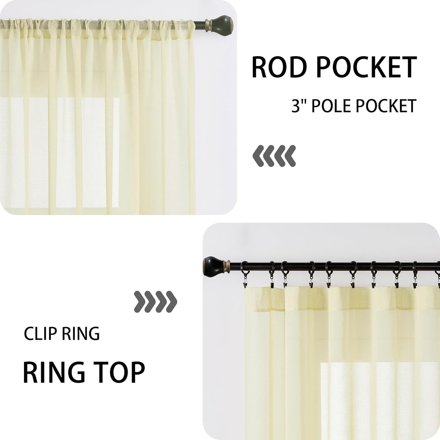 Tollpiz Sheer Door Curtains Closet Linen Textured Curtains Sheer Doorway Light Filtering Voile Rod French Door Pocket Curtain Patio Door, 25 x 72 inches Long, Transparent Yellow, Set of 1 Panel