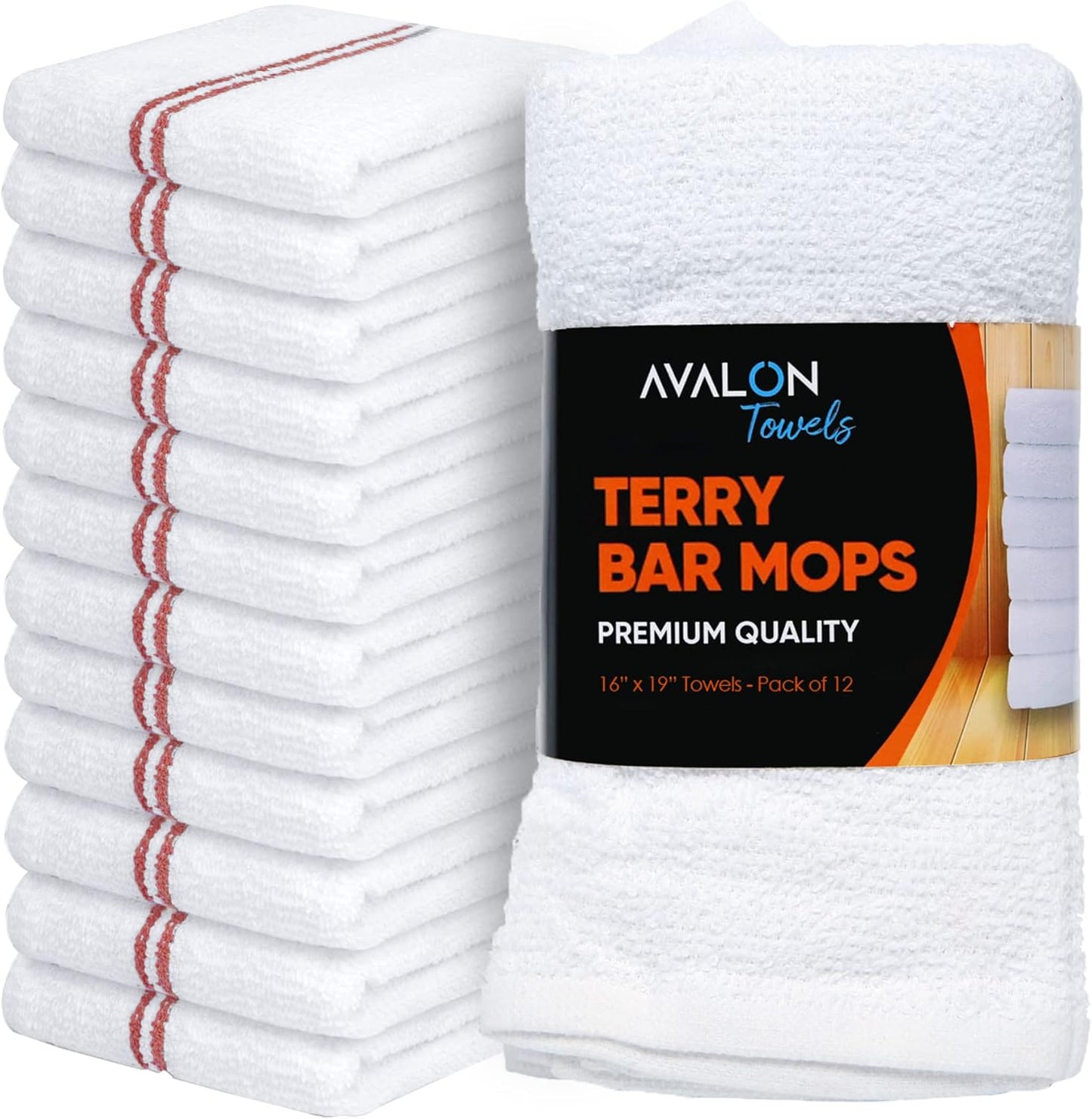 Avalon Towels Terry Bar Mop Towels (Value Pack of 12) Size 16"x19" – Absorbent and Durable, Multipurpose Cleaning Rags, Cotton Cleaning Cloths, Terry Cloth Rags, Reusable Shop Rag