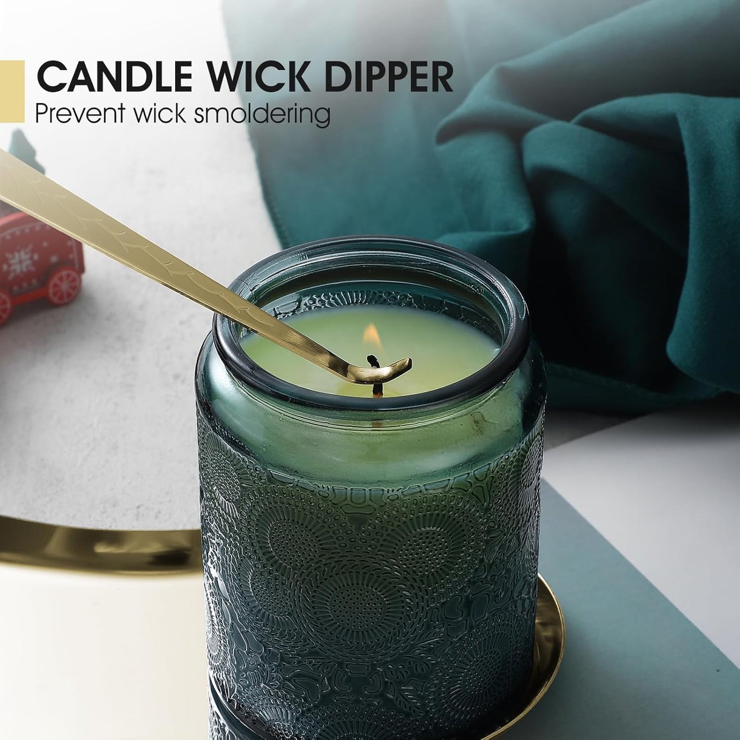 PATOISE 4 in 1 Candle Accessory Set, Candle Wick Trimmer Cutter, Candle Snuffer, Candle Wick Dipper, Tray Holder in Gift Package for Candle Aromatherapy Lovers(Mini 4PCS Gold)