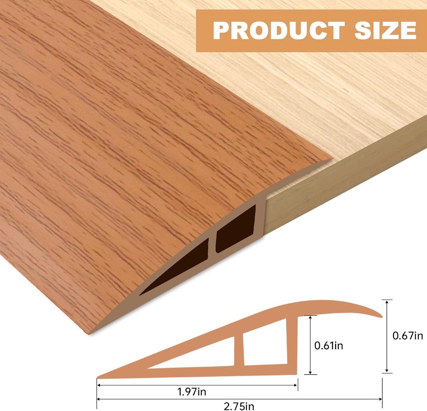 Vinyl Door Threshold Flooring Transition Strip Self Adhesive Carpet Edging Strip for Laminate Doorway Edge Threshold from 2/5" to 3/5" (Yellow Wood Grain, 3.3 Ft)