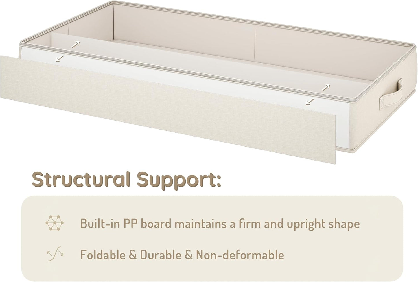 Vailando Under Bed Storage Containers, Underbed Storage Bins with 6 Inches Tall, Clothes Storage Box with Sturdy Handles and Sidewalls, Beige, 2-Pack