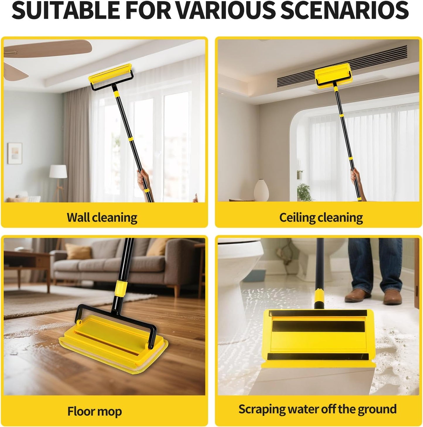 High Ceiling Fan Cleaner Duster for Fans Blades Cleaner with 78.7in Extension Pole Extra Long Handle Cleaning Tool，Reusable Chenille & Microfiber Mop Head for Baseboard Wall Floor Window Glass Wiper