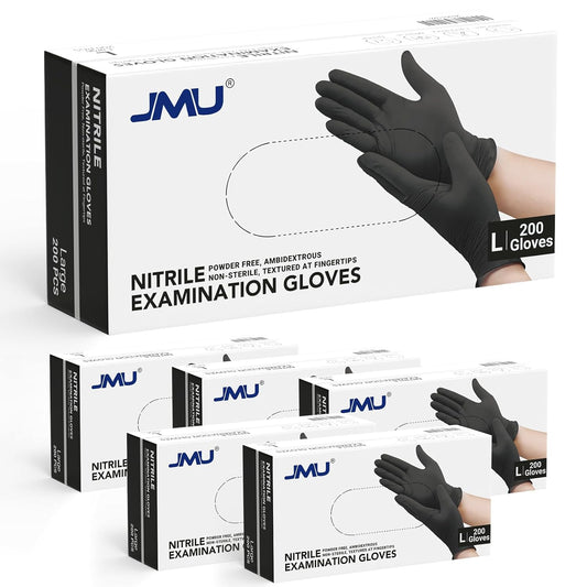 JMU Black Nitrile Gloves Large Case of 1200, 3.5Mil, Latex Free & Powder Free Medical Exam Gloves