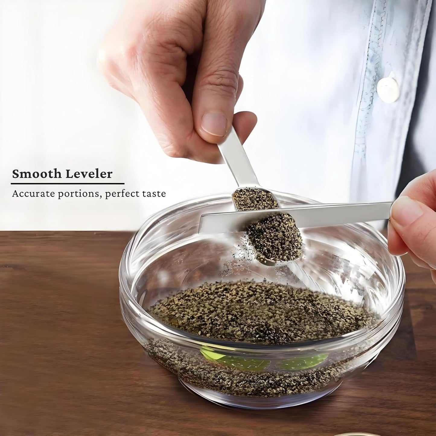 Stainless Steel Measuring Spoons Set of 8, Rectangular Metal Measuring Spoons with Leveler, Compact Spoons Design for Narrow Spice Jars, Teaspoon & Tablespoon Spoons for Dry & Liquid Ingredients