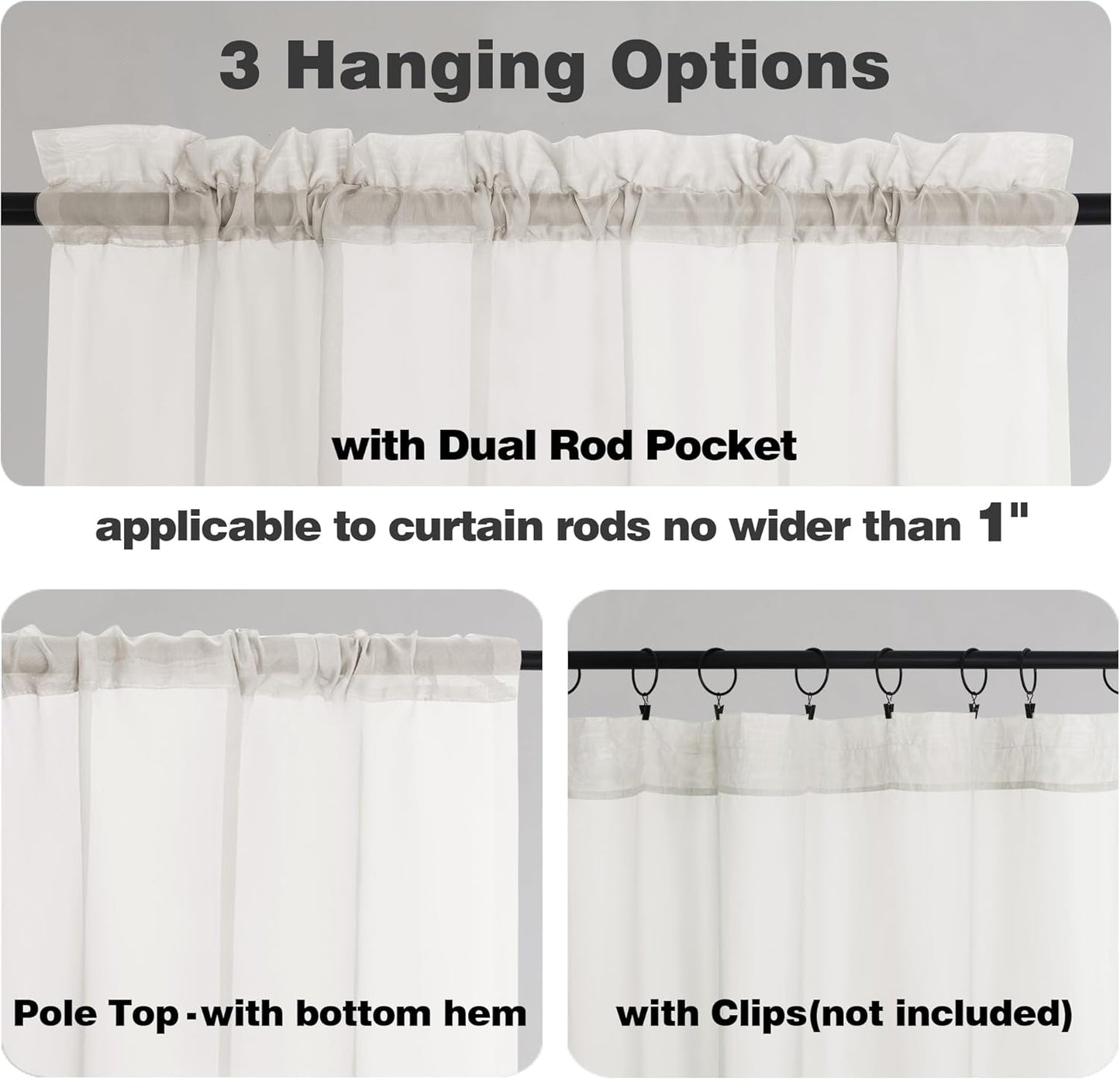 Chyhomenyc Ivory Sheer Curtains 96 Inches Long 2 Panels, Light Filtering Ivory Curtains for Living Room, Soft Gentle Voile Rod Pocket Bedroom Window Drapes, 59Wx96L Inch, 2PCS