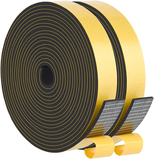 Weather Stripping High Density, Soundproof Door Seal Strips, 1 in x 1/8 in Weatherproof Foam Insulation Tapes for Windows Sliding Doors, Easy Cut to Size, 2 Rolls Total 33Ft