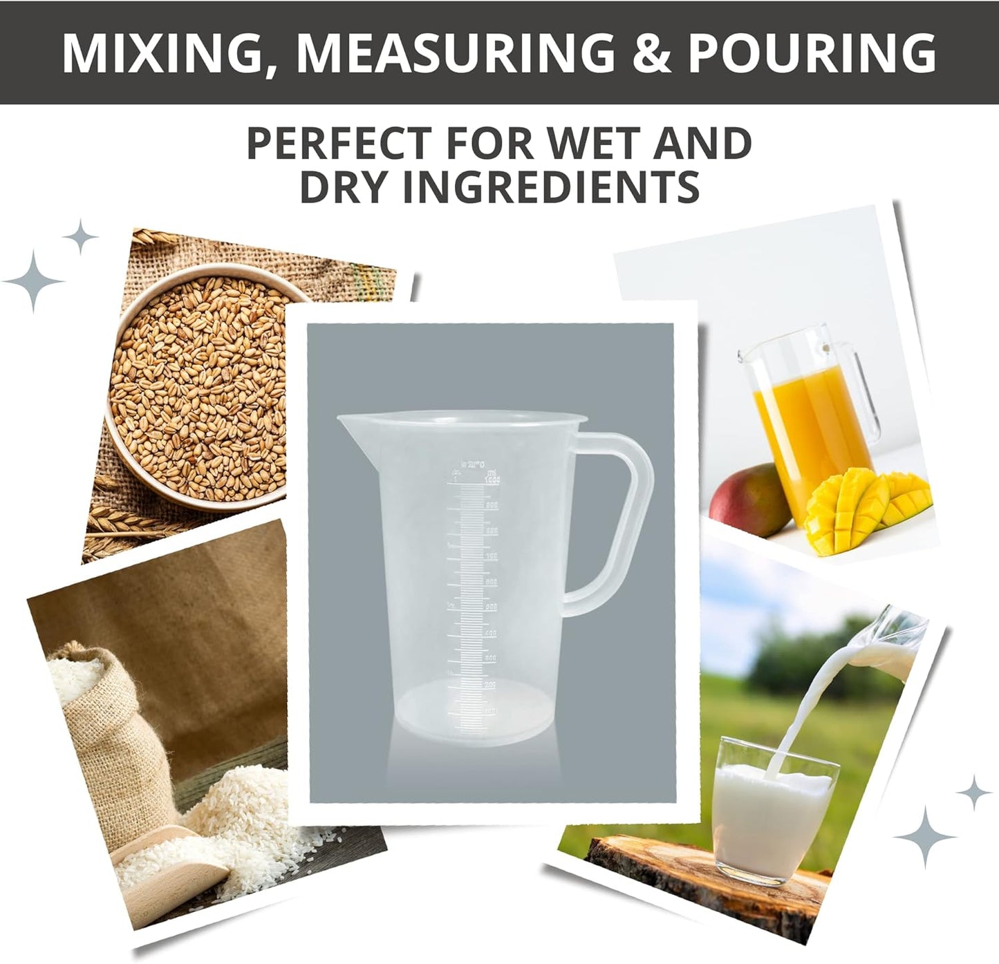 Plastic Graduated Measuring and Mixing Pitcher - 1000ml Plastic Graduated Measuring Pitcher - Large Cylinder Graduated Measuring Container with Handle and Pour Spout - 1 Liter