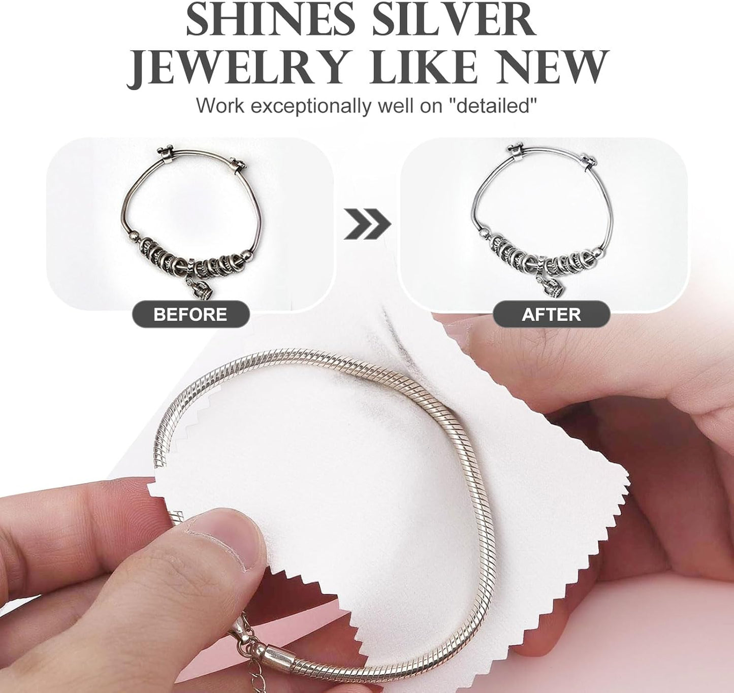 SEVENWELL 50pcs Jewelry Cleaning Cloth White Polishing Cloth for Sterling Silver Gold Platinum Small Silver Polish 8x8cm