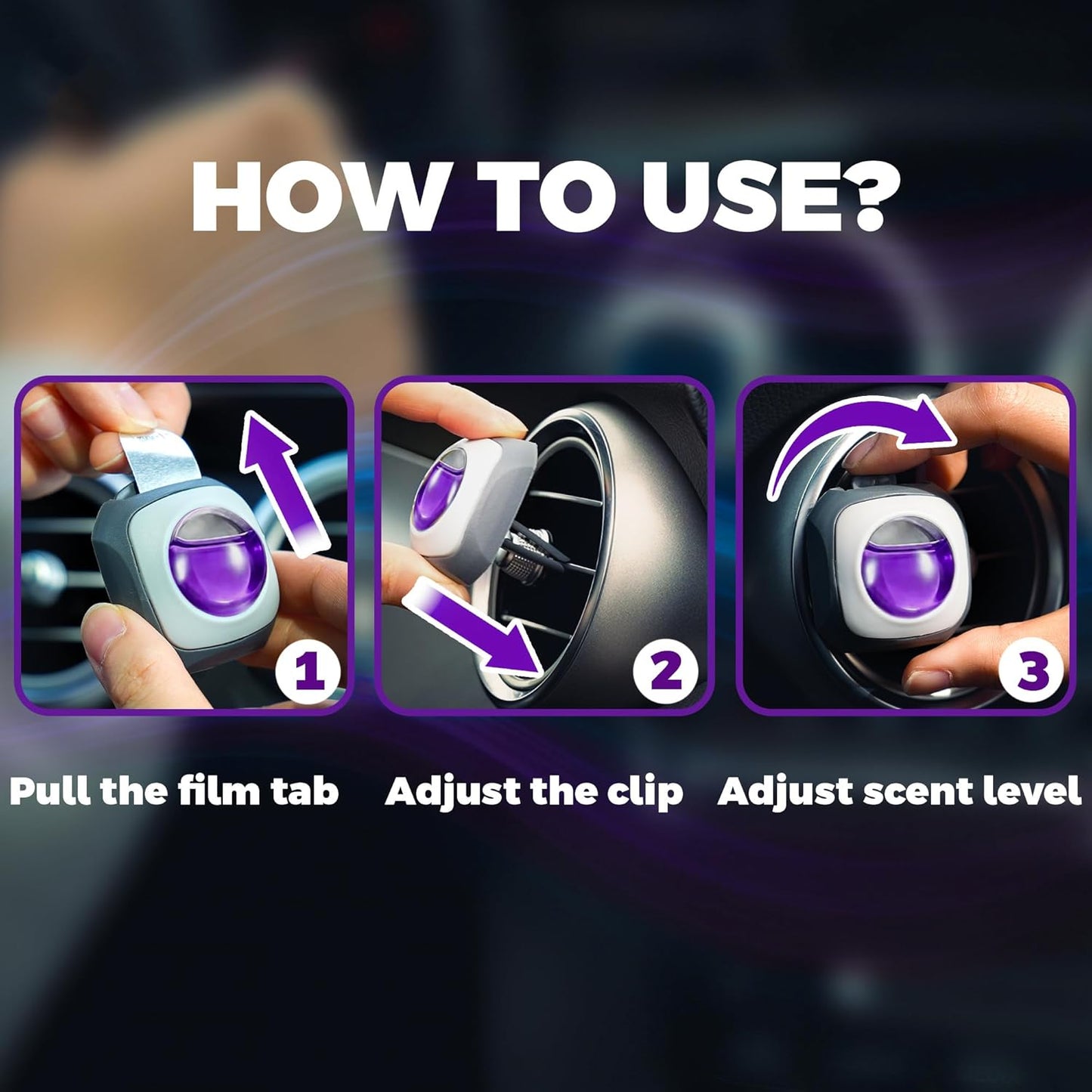 Air Jungles Lavender Scent Car Air Freshener Clip, 6 Vent Clips, 4ml Each, Long Lasting Air Freshener, Up to 180 Days Car Refresher Odor Eliminator