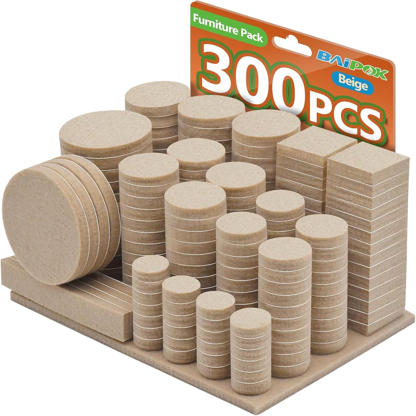Furniture Pads 300 Pack Premium Furniture Felt Pads (Beige), Huge Quantity Self Adhesive Anti Scratch Floor Protector for Furniture Legs Hardwood with 60 Cabinet Door Bumpers