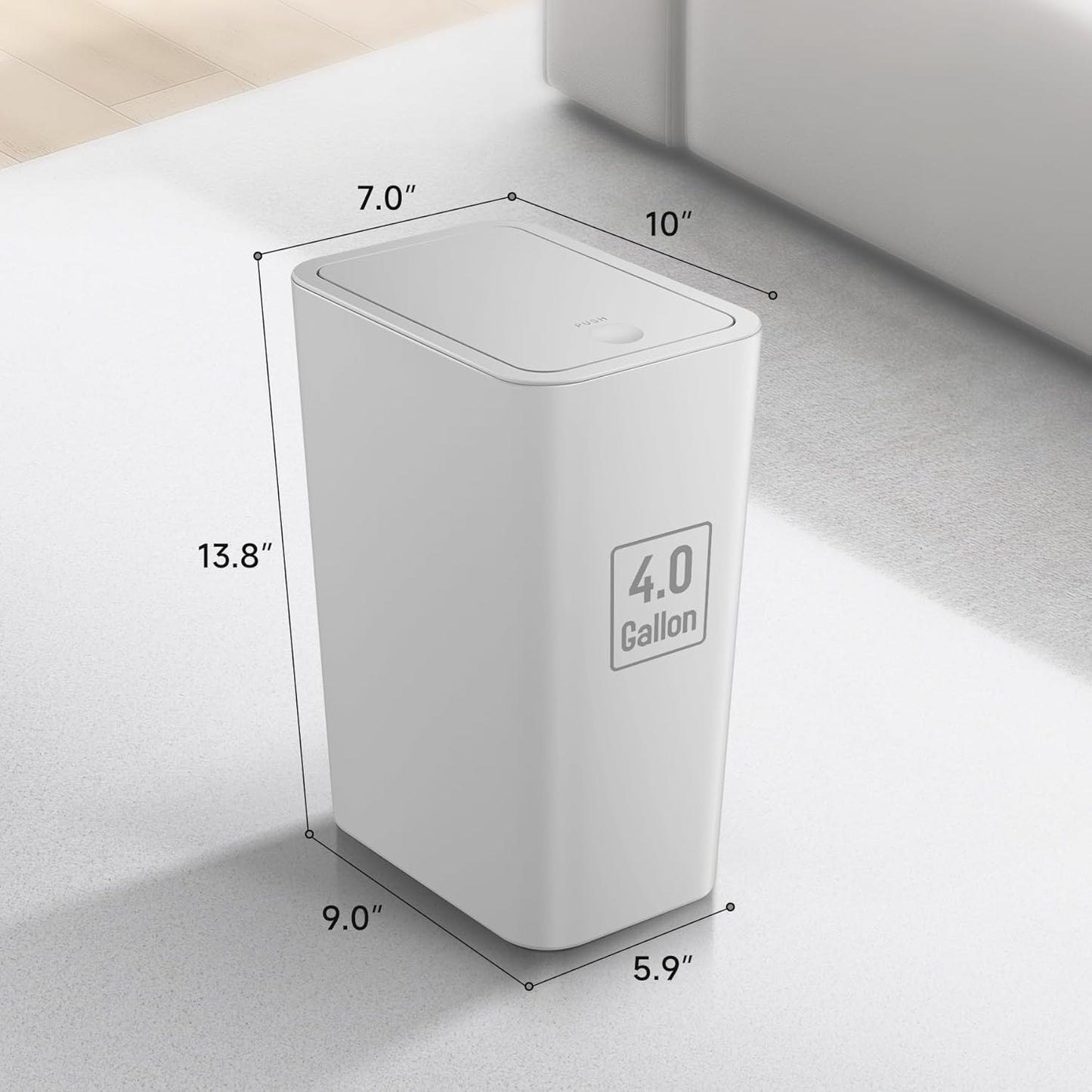 TIPGO Bathroom Trash Can with Lid, 4 Gallon / 15 Liter Small Garbage Can, Press Top Bin, Plastic Wastebasket with Pop-Up Lid for Bedroom, Living Room, Office (Grey)