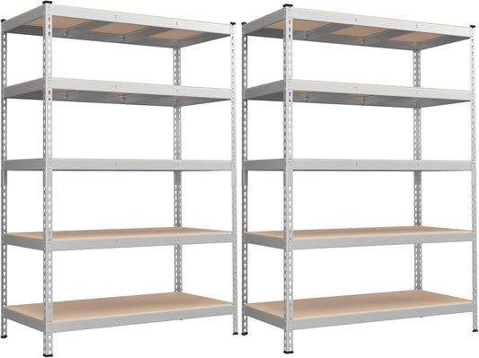 SONGMICS 5-Tier Storage Shelves, Load 2310 lb, Set of 2 Garage Storage, Boltless Assembly, Adjustable Shelving Unit, 23.6 x 47.2 x 70.9 Inches, for Study Shed Basement, Silver UGLR600E02