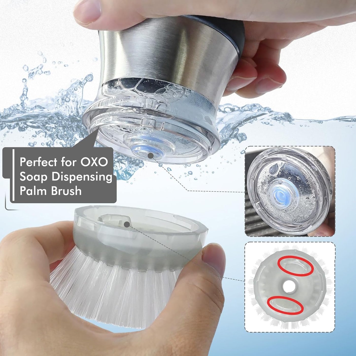 Shadowgallery Palm Brush Refills for OXO Steel Soap Dispensing Dish Brush - 4 Pack Cleaning Replacement Brush Head for OXO Palm Brush(Grey)