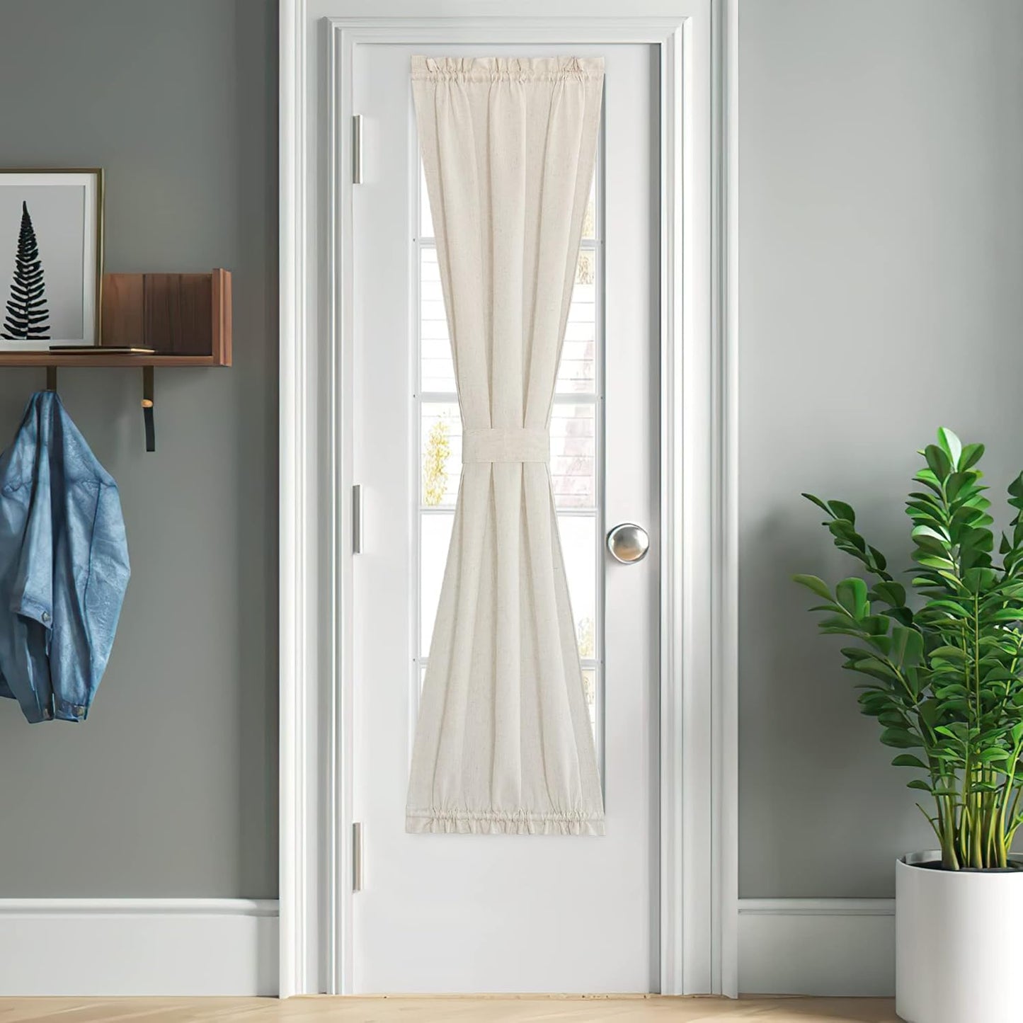 NICETOWN Natural Door Curtain for French Door, Thick Linen Blended Light Filtering Solid Rod Pocket Window Cover for Glass Patio, 26" Width x 72" Length, 1 PC