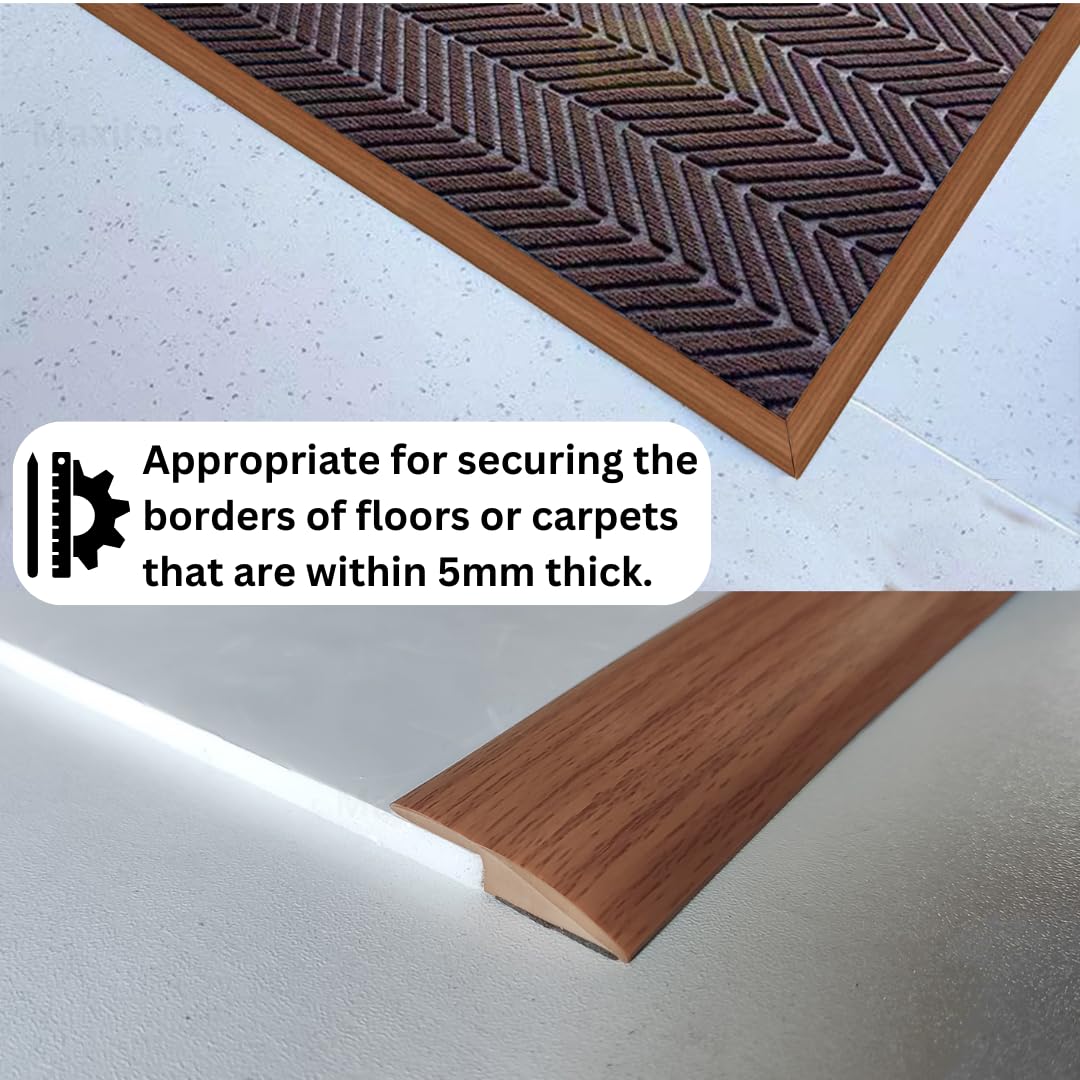 1/5 inch Height Floor Transition Strip, Self Adhesive Carpet Wood Tile Vinyl Flooring Laminate Transition Cover Edge Trim Gap Doorway Threshold for Uneven Floors (120 inches, Light Brown Coffee)