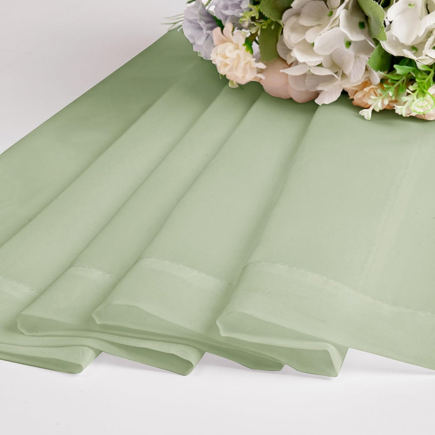 Chyhomenyc Light Green Sheer Valances for Windows 2 Pack, Small Window Curtains for Living Room Bathroom Cafe Laundry Basement, Modern Top Dual Rod Pocket Voile Curtain, 42W x 14L inches