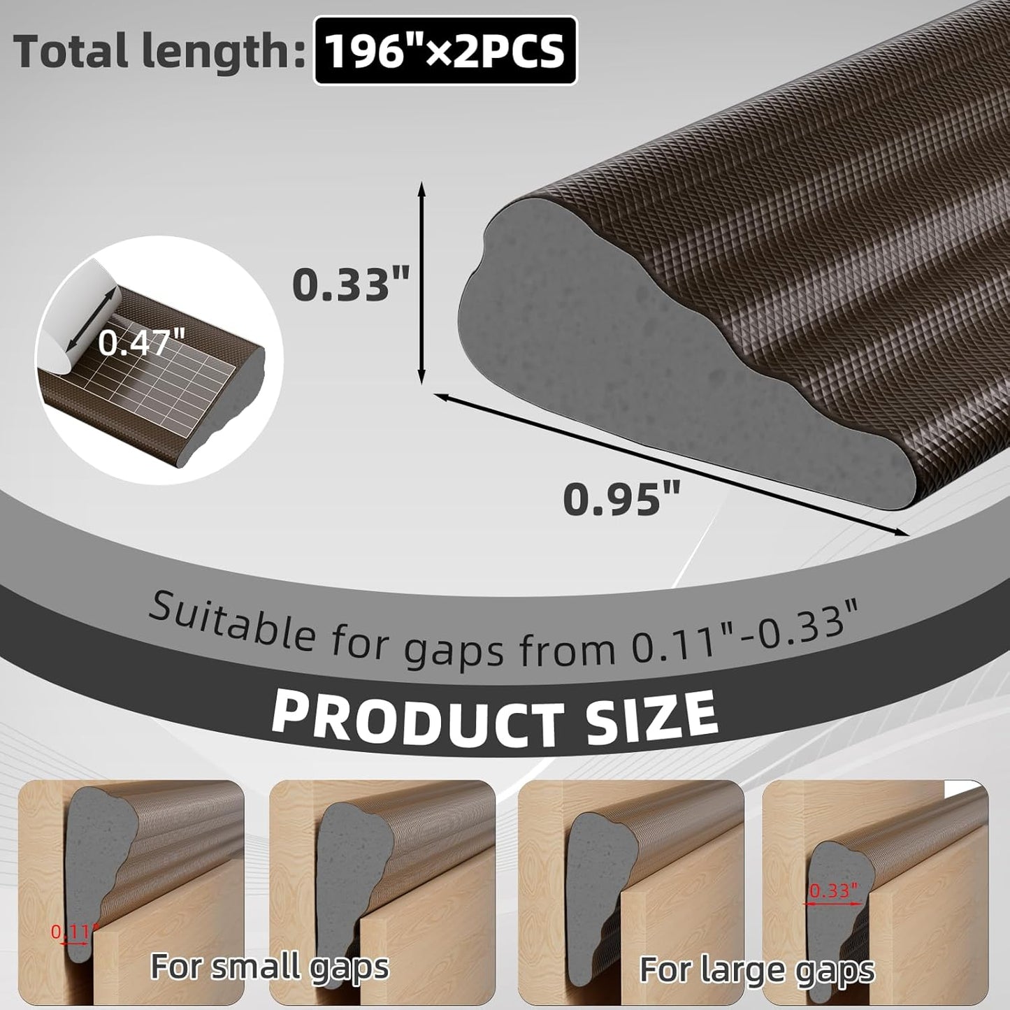 2Pcs×196" Wedge Weather Stripping Door Seal Strip for Door Frame & Window,Self Adhesive Window Insulation Draft Stopper Seal for Winter,Gray Foam Door Gap Filler for Soundproofing Light Blocker,Brown