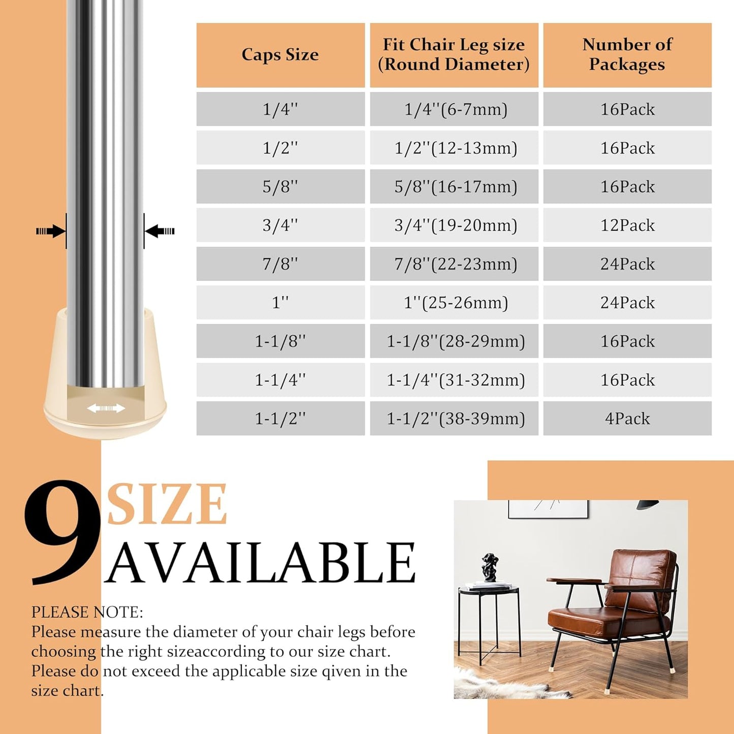 5/8" Round Rubber Chair Leg Tips Caps, Chair Leg Floor Protectors, Non-Slip Chairs Legs Caps, Stool Feet Protectors Cap, Folding Metal Chairs Legs Tip Replacement (White, 16 Pack)