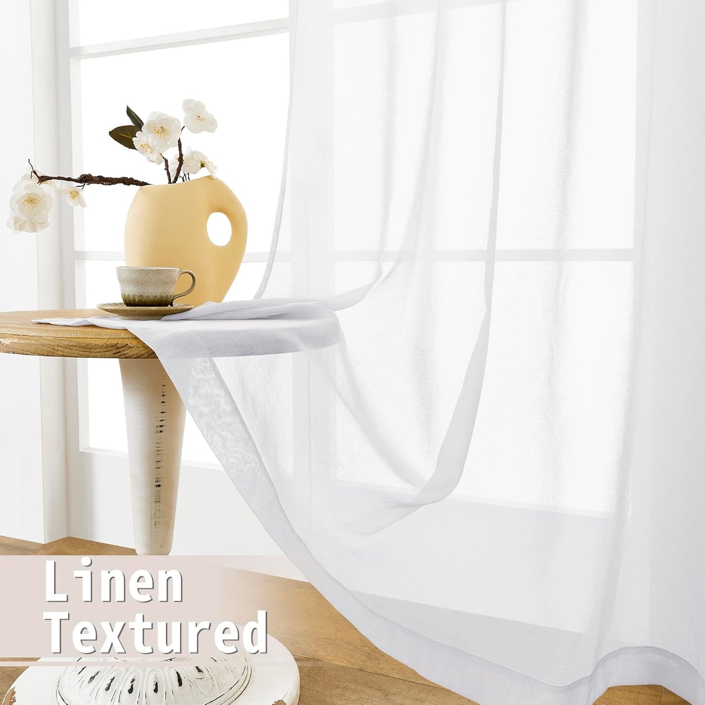 Tollpiz Sheer Door Curtains Closet Linen Textured Curtains Sheer Doorway Light Filtering Voile Rod French Door Pocket Curtain Patio Glass Door, 25 x 72 inches Long, White, Set of 1 Panel