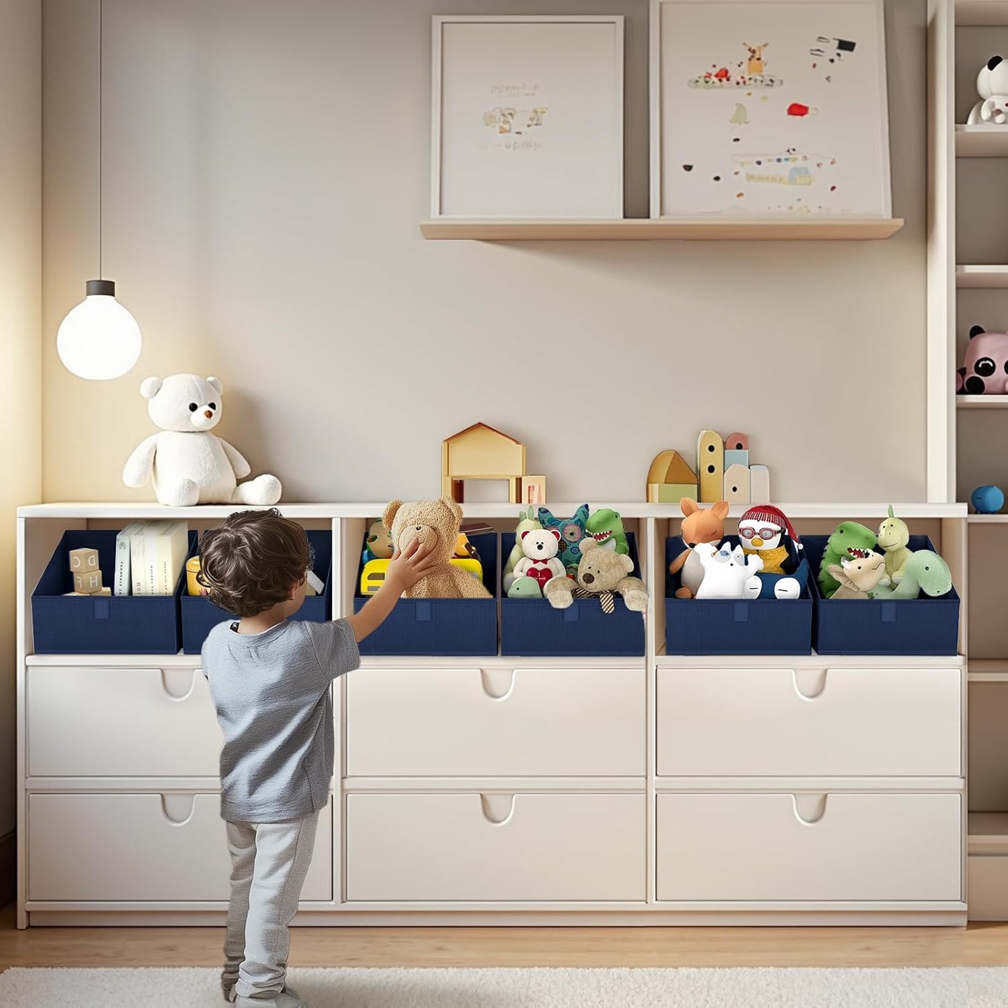 DIMJ Closet Storage Bins 8 Pack - Fabric Trapezoid Organizer Bin, Foldable Storage Baskets for Shelves, Closet Shelf Organizer, Clothing Storage Box for Toys, Books, Towel, Clothes,Navy Blue