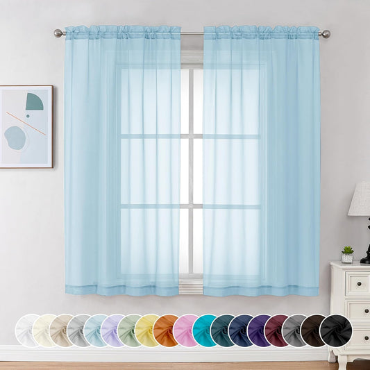 Chyhomenyc Light Blue Sheer Curtains 63 Inch Length 2 Panels, Light Filtering Airy Rod Pocket Window Curtain Treatment Drapes for Bedroom Living, Each 42Wx63L Inches