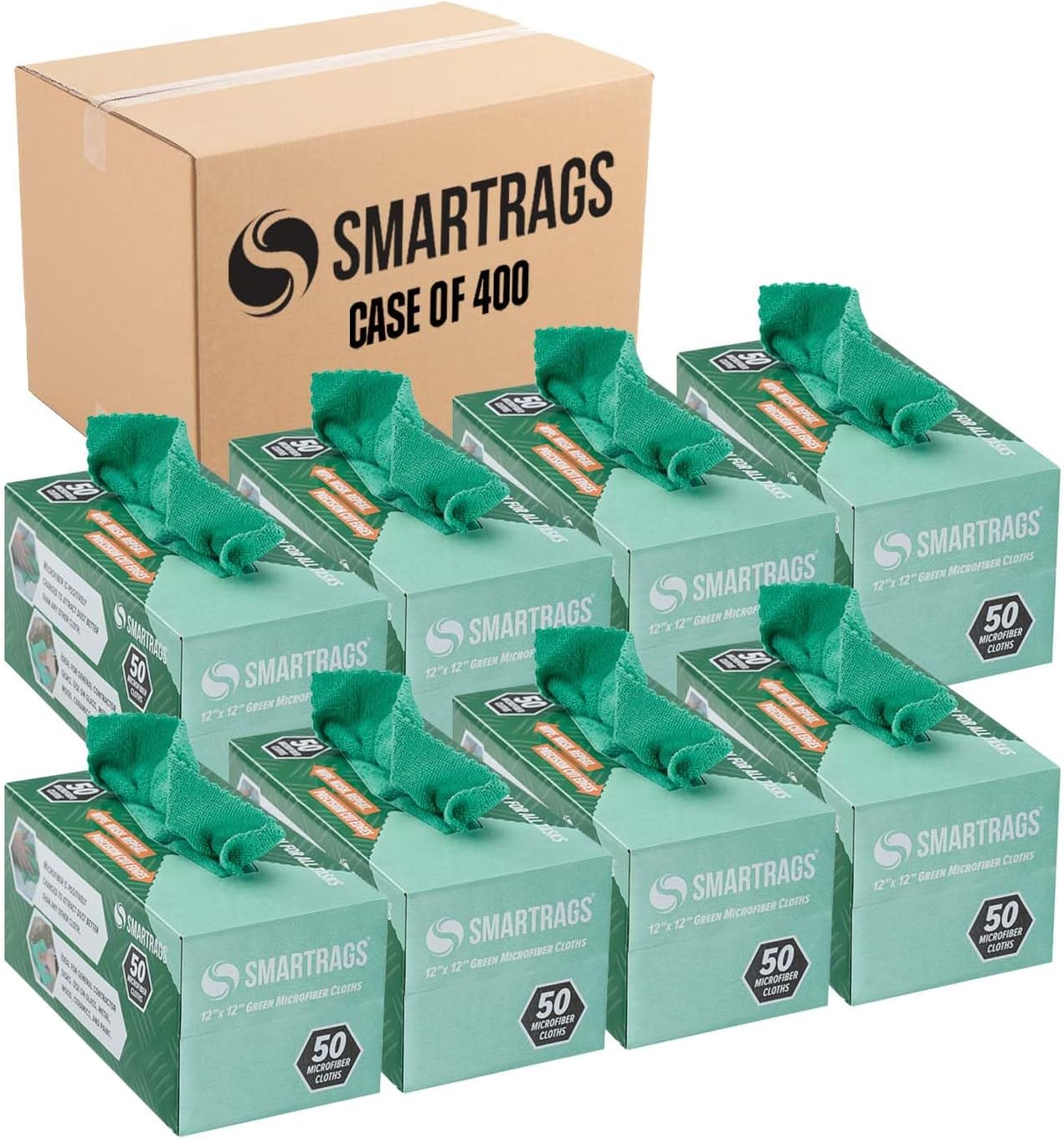 Arkwright Smart Rags in Box - (Bulk Case of 400) Lint Free Microfiber Cleaning Cloth, Scratch & Streak-Free, Dispensable Wash Towels for Cars, Window Glass, and Auto Shop, 12 x 12 in, Green