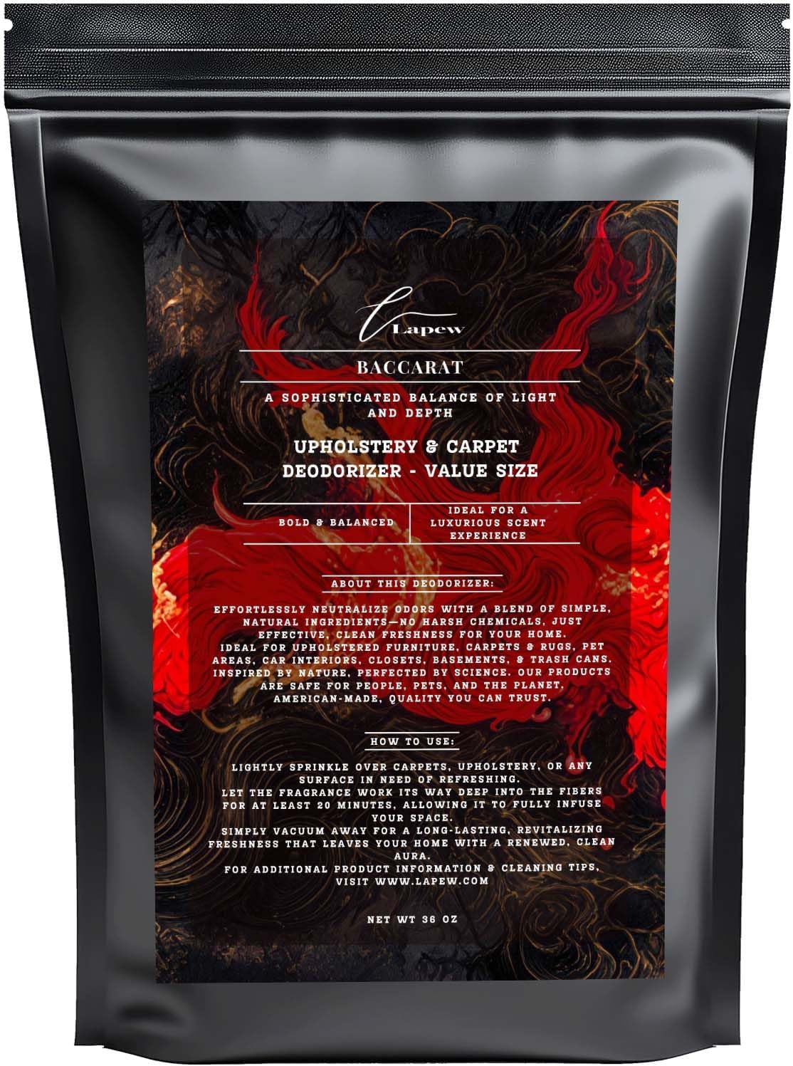 Baccarat Carpet Freshener Powder Refill 36 oz | Powerful Odor Eliminator for Home | Upholstery Deodorizer | Carpet Deodorizer | Pet Urine | Cat Litter Box | Enchanted Rouge Fragrance