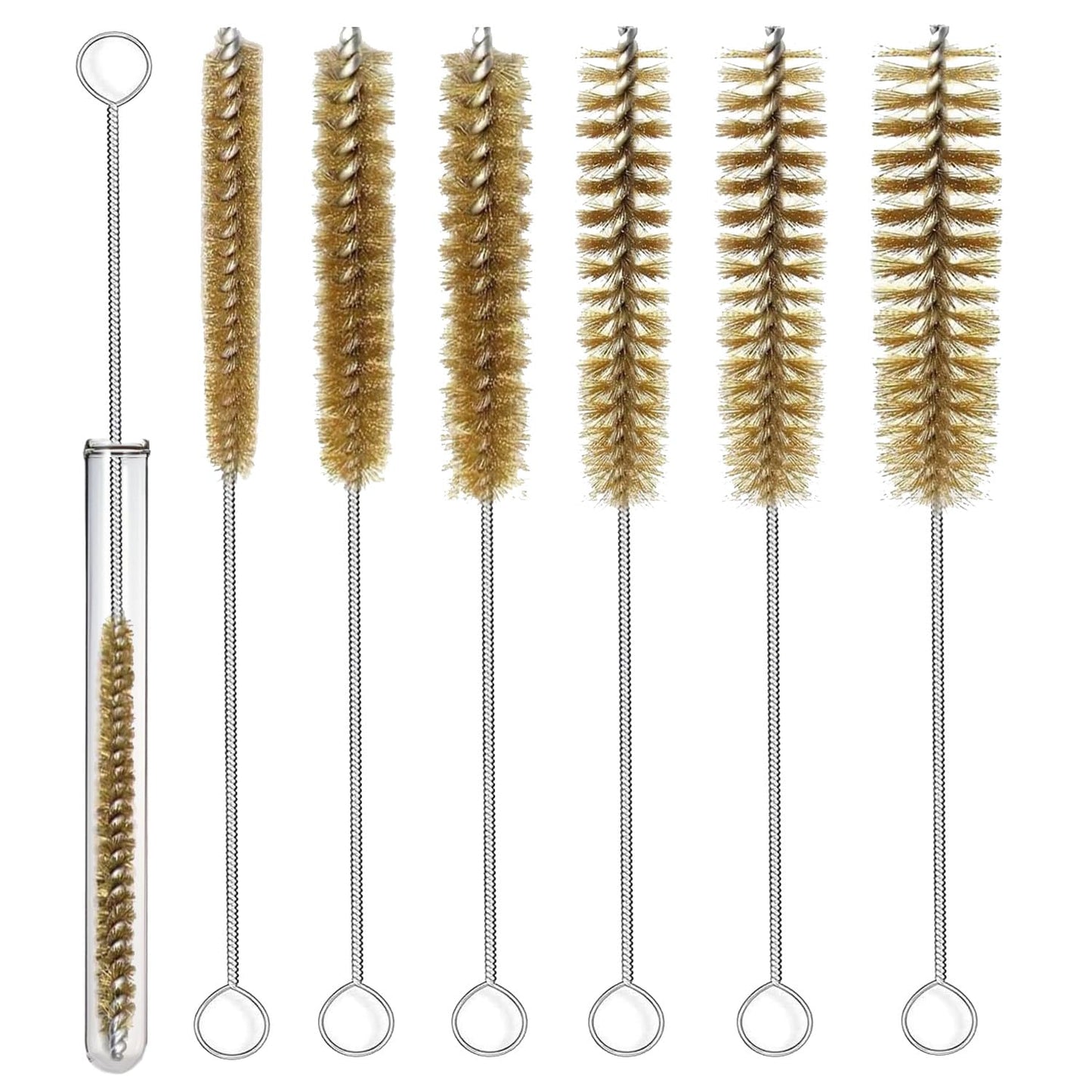 7pcs Brass Tube Brushes Bottle Brush Wire Tube Brushes,Long Wire Cleanling Brushes,Tube Cleaning Lab Brushes Straw Cleaner Brush Wire Bottle Brush Pipe Cleaner for Tubes,Bottle,Glass