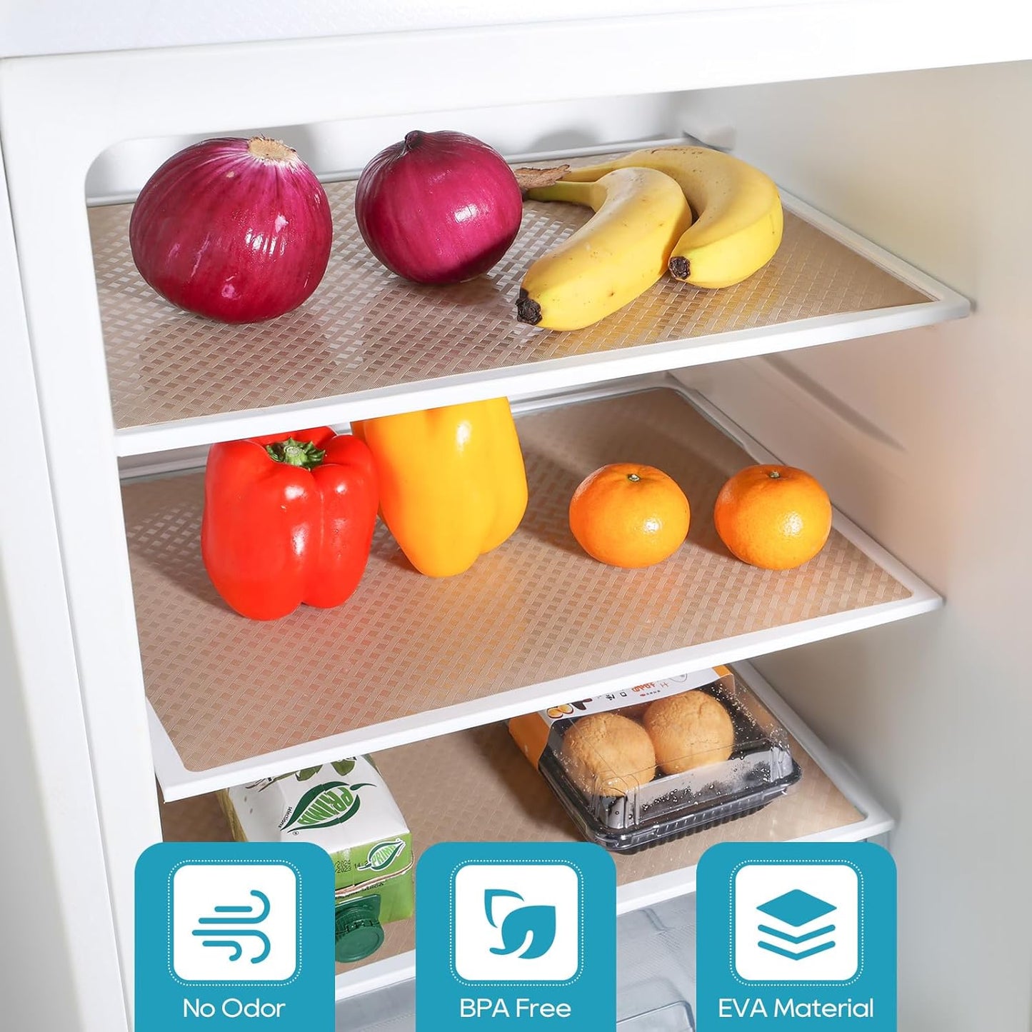 Shelf Liners for Kitchen Cabinets Refrigerator Liners Waterproof & Oil-Proof Kitchen Cupboard Liner Drawer Mats EVA Material Non Adhesive Fridge Liner for Shelves Beige 11.8 x 59 Inches