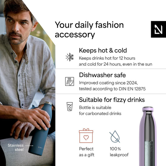 LARS NYSØM Stainless Steel Insulated Water Bottle 12oz 17oz 25oz 34oz 51oz | Insulated Thermo Flask for Hot and Cold Beverages | Leakproof Drinking Bottle (Lavender Purple, 17oz)