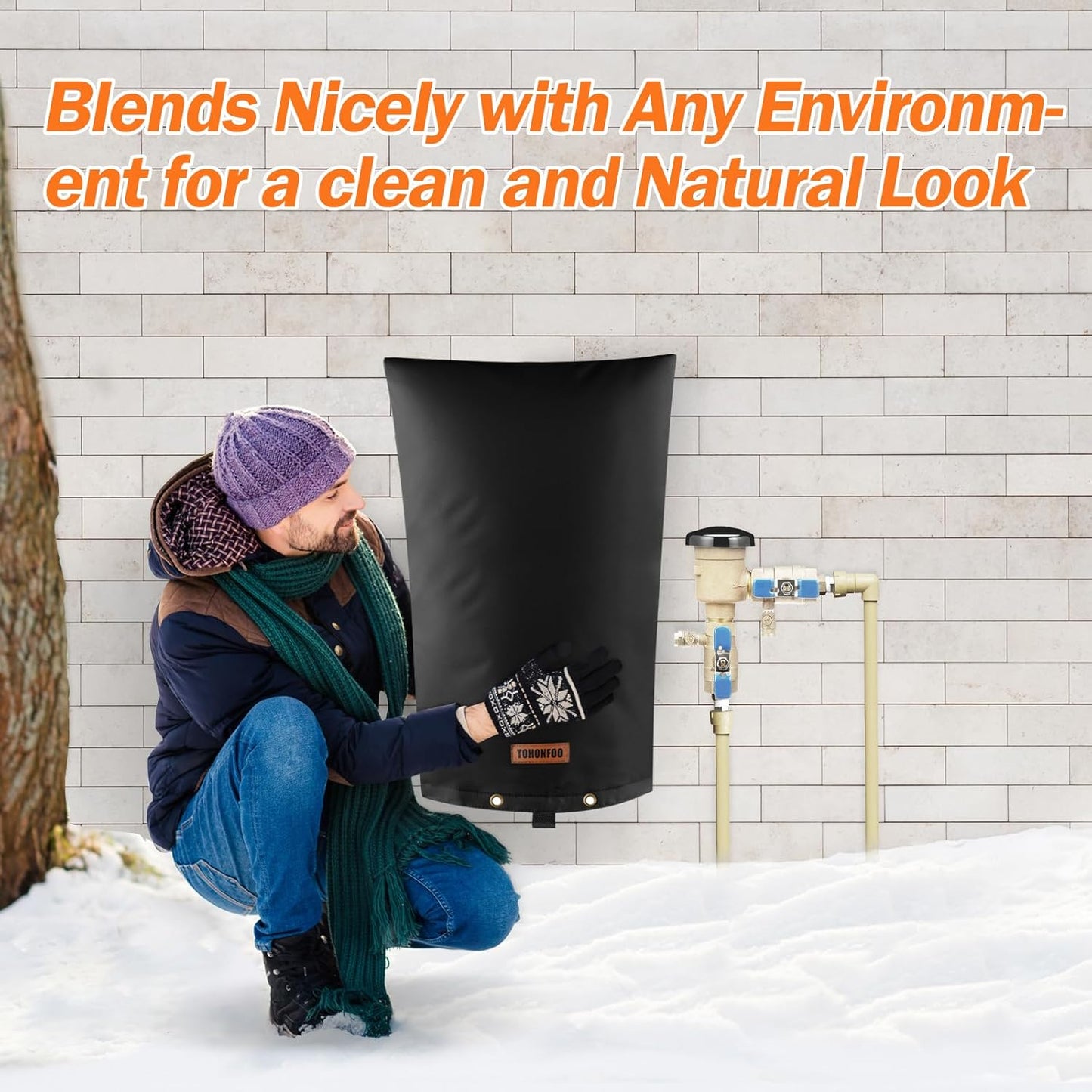 Backflow Preventer Pipe Insulation Cover (5°F) - Irrigation Sprinkler Valve Insulated Pouch - Water Well Pump Cover - Sturdy 5 Layers for Winter Freeze Protection, 16" W x 34" H, Black