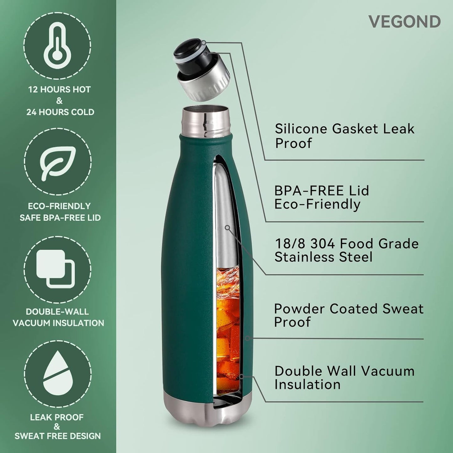 VEGOND 17oz Stainless Steel Water Bottles Bulk, Reusable Metal Sports Water Bottle Keeps Drink Hot and Cold, BPA Free Double Wall Vacuum Cola Shape Insulated Water Bottles for Camping Gym, 8 Pack