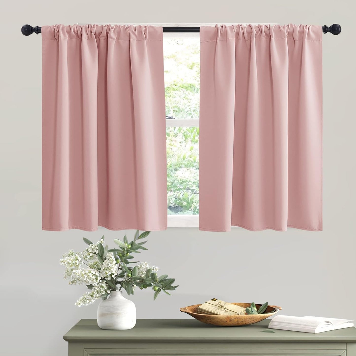 RYB Home Privacy Closet Curtains 36 inch 2 Panels Set, Room Darkening Rod Pocket Drapes Decorative Privcay Backdrops Thermal Shades for Bathroom Basement, Peach Blush, W42 x L36 inch