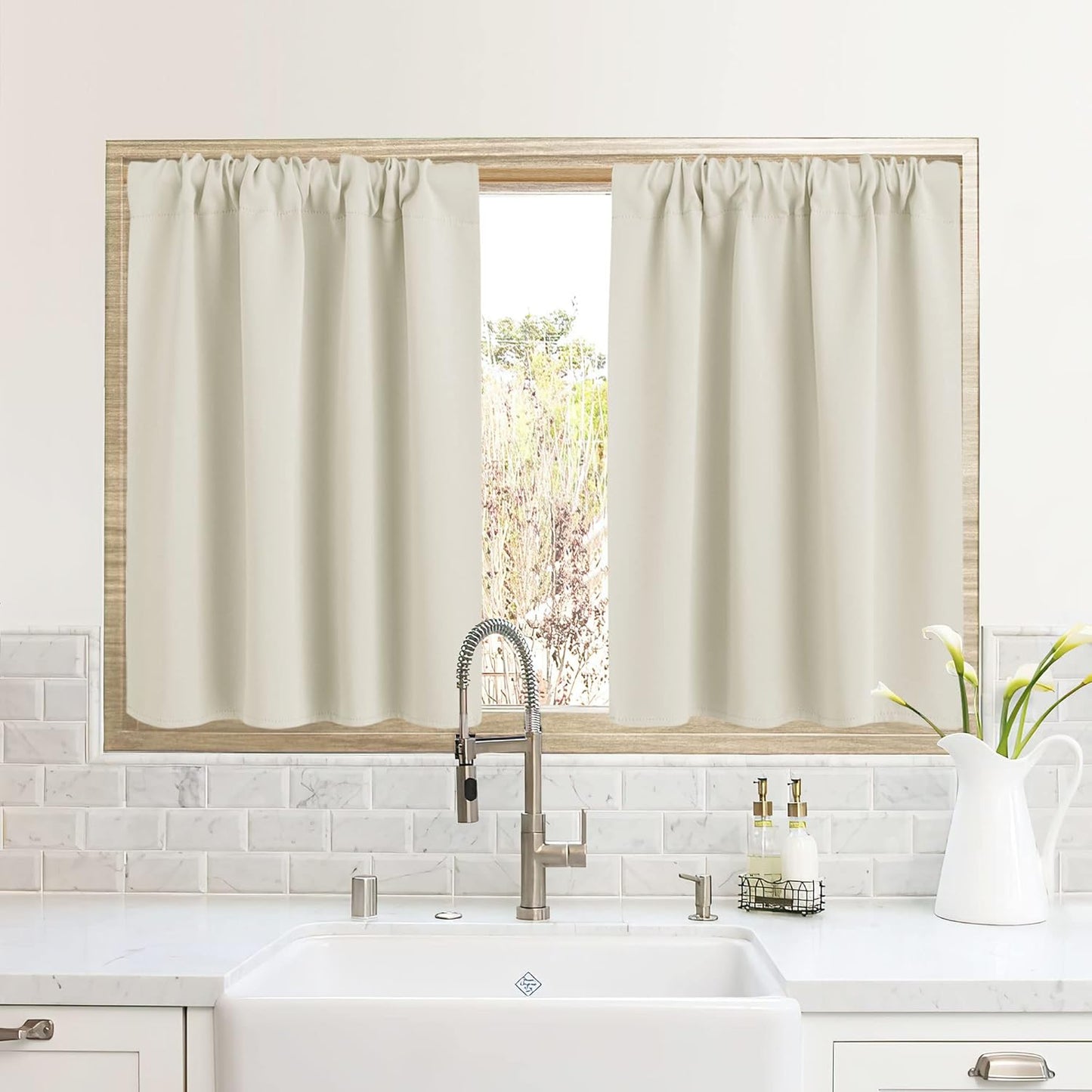 RYB HOME RV Camper Door Window Curtains -Blackout Privacy Curtains & Drapes for Bathroom Bedroom Kitchen Portable Travel Trailer Small Window Decor, W 34 x L 24, Beige, 2 Panels
