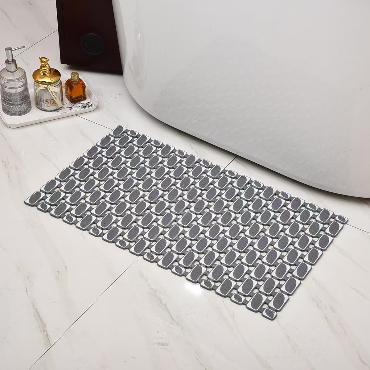 Bathtub Mats Non Slip for Bathroom with Suction Cups and Drain Holes 27.6 * 15.7 Inch Shower Mat for Inside Shower, Quick Dry Bath Mat for Baby Kids Seniors, Easy to Cut Easy Dry
