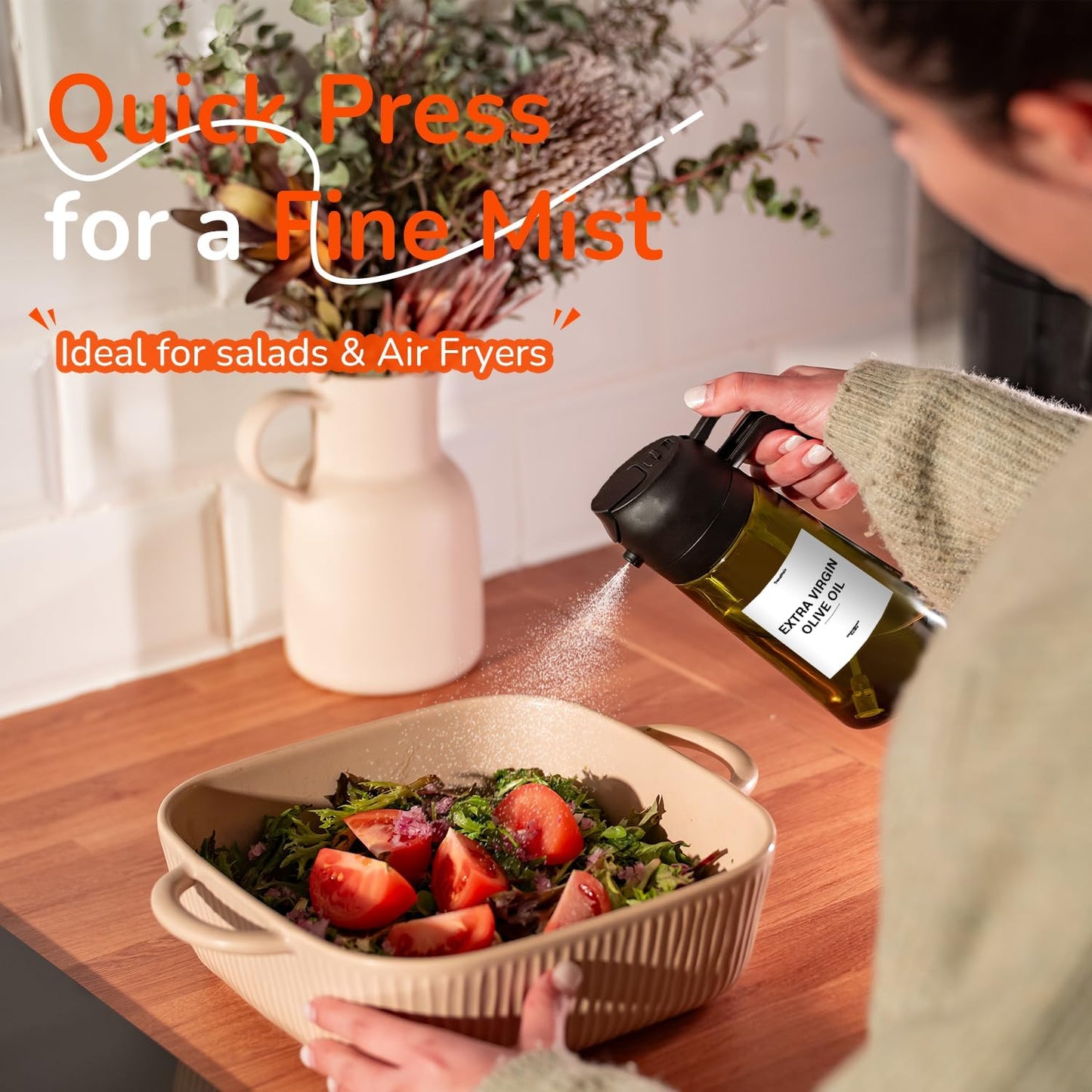 TrendPlain - Original 16oz/470ml Olive Oil Dispenser Bottle for Kitchen Gadgets and Air Fryer Accessories - Olive Oil Sprayer for Cooking w/Stickers - Black&Green