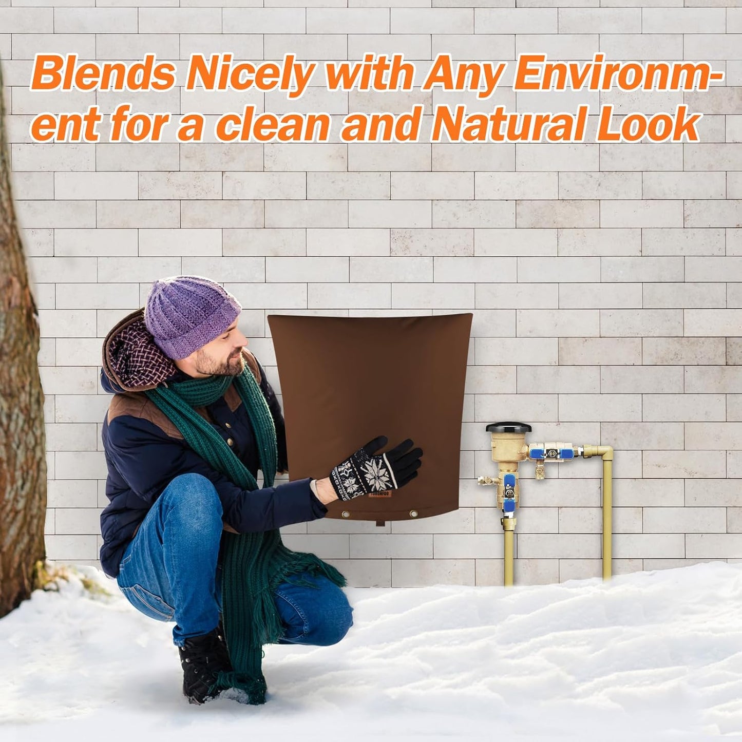 TOHONFOO Backflow Preventer Pipe Insulation Cover (5°F) - Irrigation Sprinkler Valve Insulated Pouch - Water Well Pump Cover - Sturdy 5 Layers for Winter Freeze Protection, 24" W x 26" H, Brown