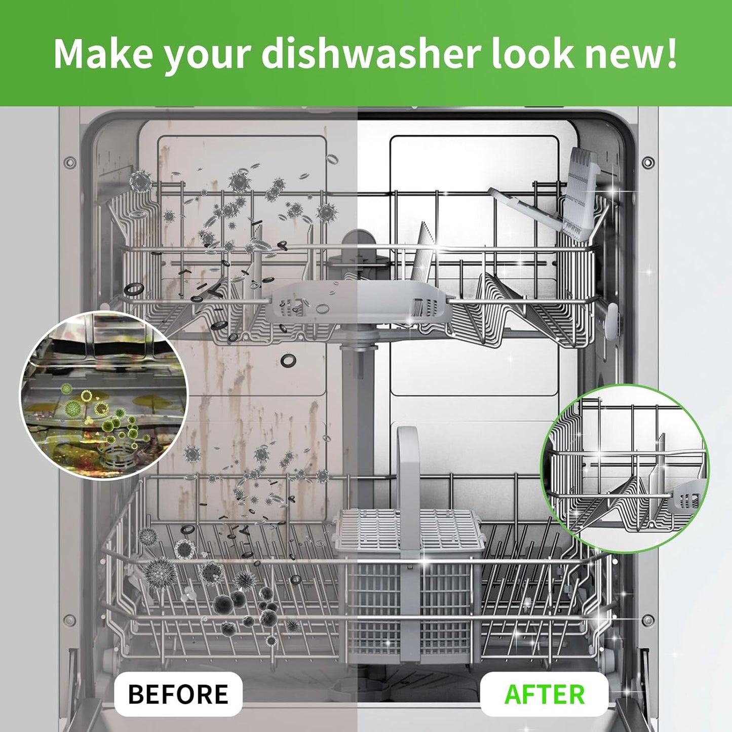 Dishwasher Cleaner and Deodorizer Tablets 24 Pack - 1 Year Supply Deeply Removes Dirt With Odor Eliminating, Dishwasher Cleaner Tablets Naturally Removes Scale Andblockage From Pipes