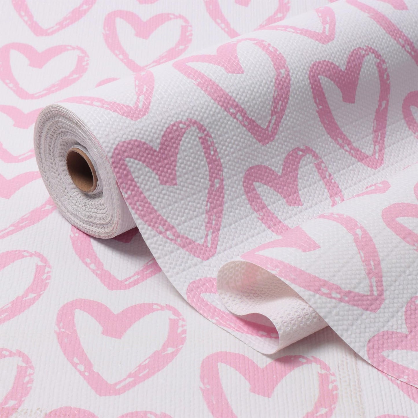 Pink Heart Shelf and Drawer Liner for Cabinets, 12IN x 20FT Non-Adhesive and Strong Non-Slip Shelf Cabinet Drawer Liners for Kitchen,Table,Bookshelves,Waterproof Cupboard Liners,Easy to Clean